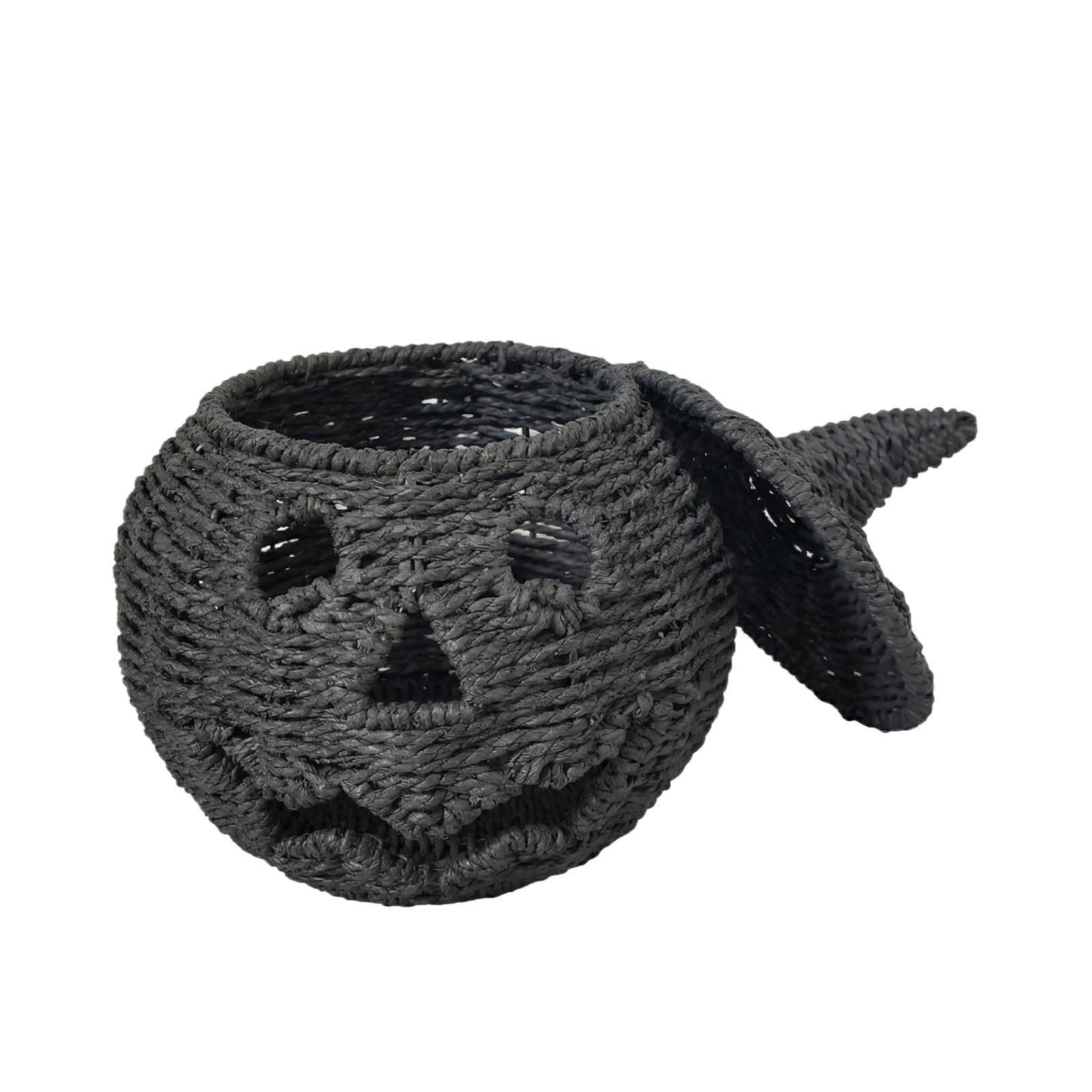 2026 Halloween Black Woven Seagrass Pumpkin Storage Basket with Lid, Fall Indoor Home Decorations for Halloween Party Home Halloween Decor, 10.2 inch