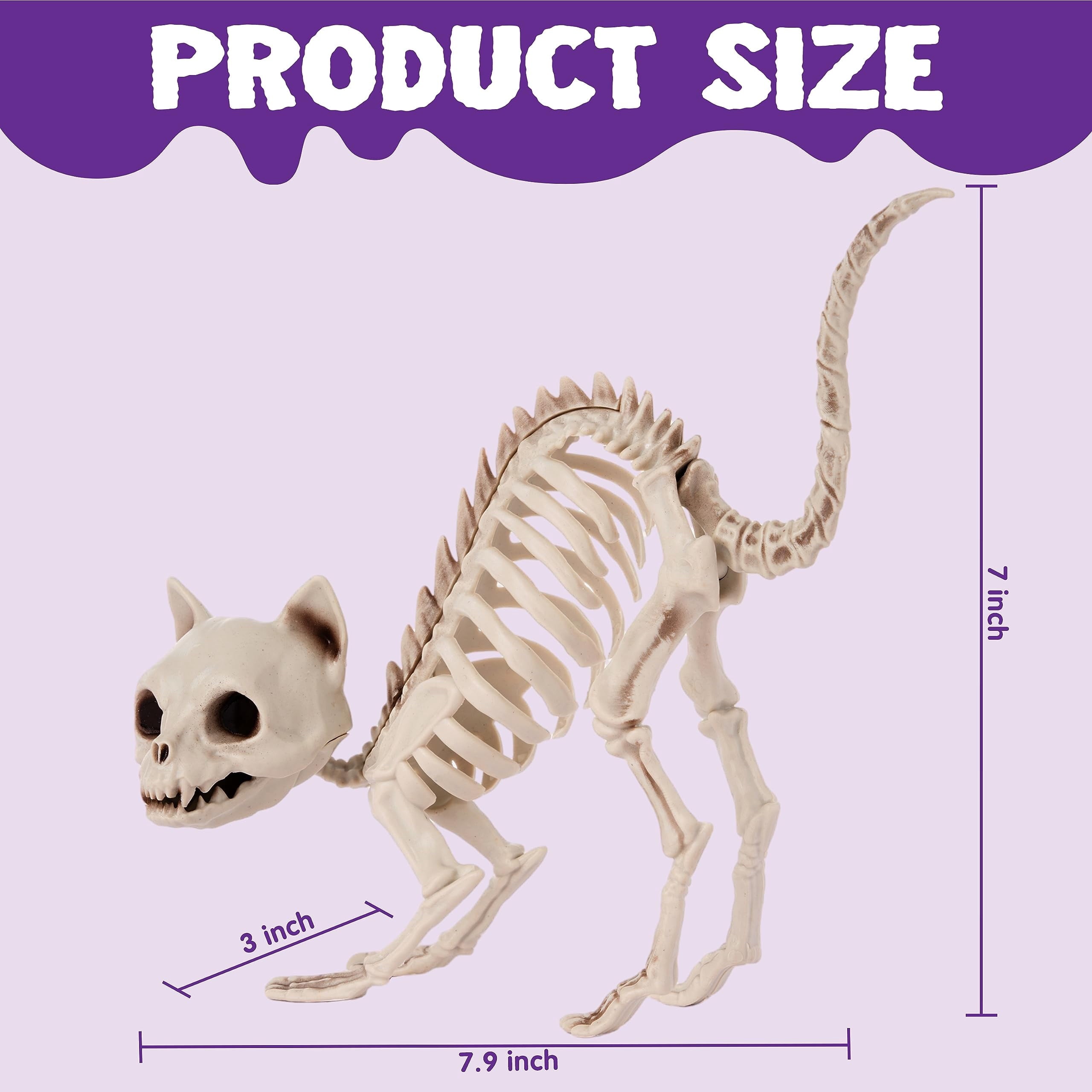 Joyfy 2 Pcs Cat Skeleton Halloween Decoration,7 Inch Posable Plastic Animals Halloween Skeleton for Indoor Outdoor Halloween Decorations,Haunted House Party Props