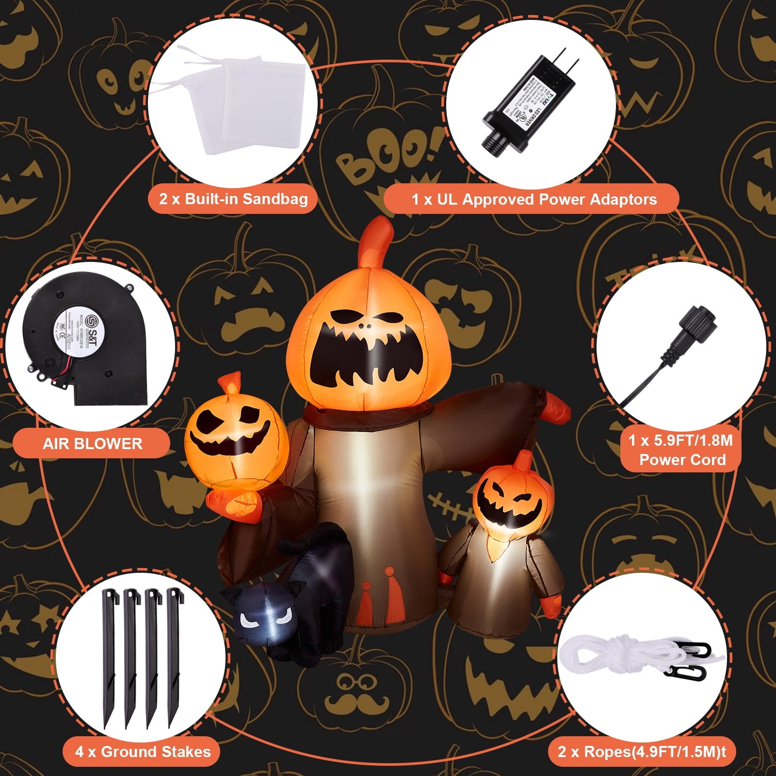 5.7FT Inflatable Halloween Inflatable Crawling Green Ghost with Tombstone Built-in LED Lights Inflatable LED Lights Blow Up Yard Decoration