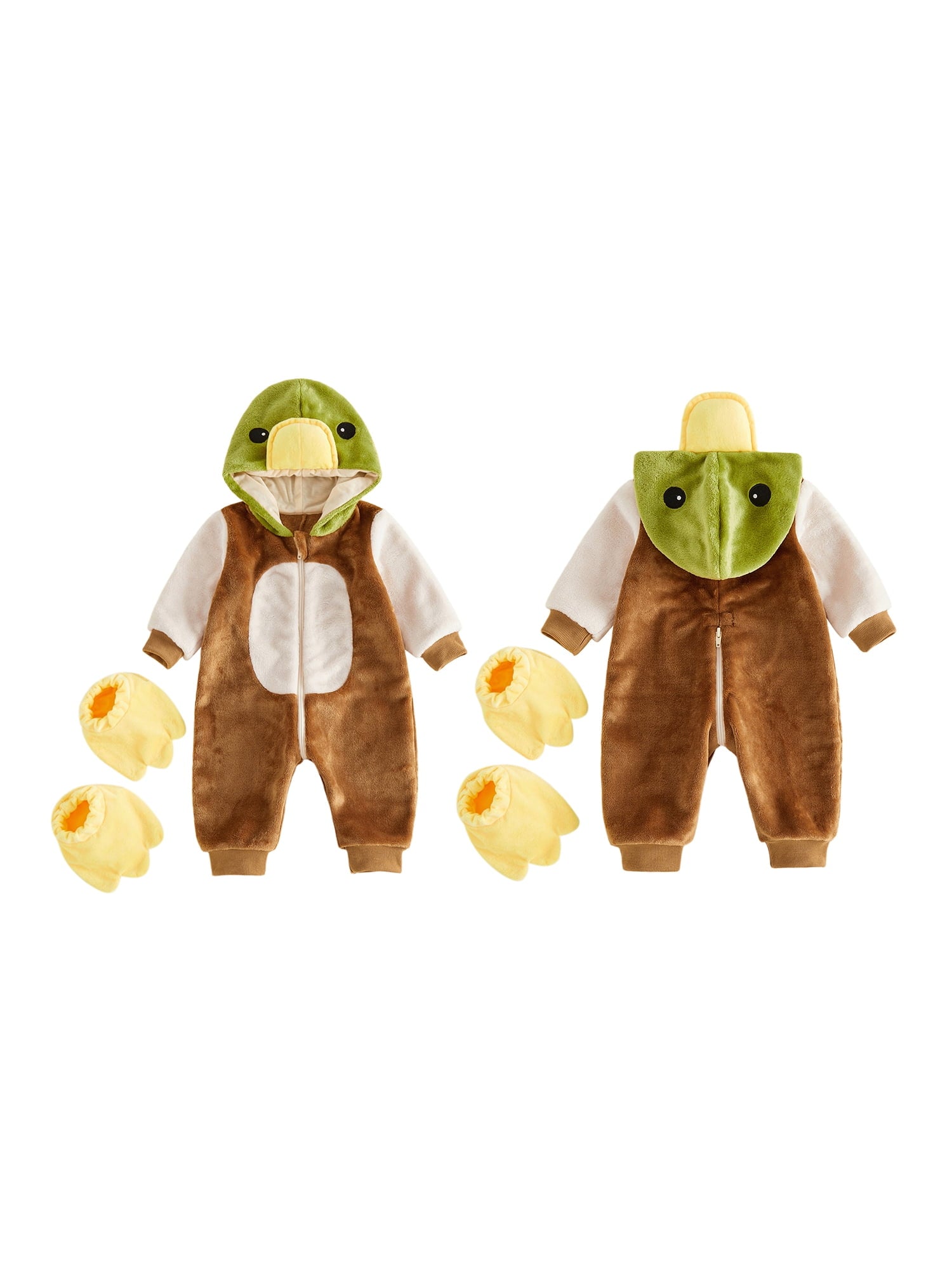 RUINIXCW Toddler Baby Boy Girl Duck Costume Newborn Infant Halloween Animal Costume Warm Fall Winter Plush Jumpsuit Outfit Long Sleeve Hood Zip Up Romper Snowsuit Foot Covers