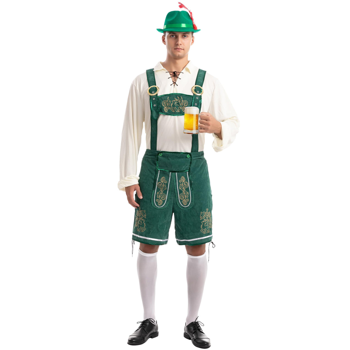 Joyfy Men's German Bavarian Oktoberfest Costume Set, Beer Costume Hat for Adults Halloween Fancy Dress Costumes and Beer Festival