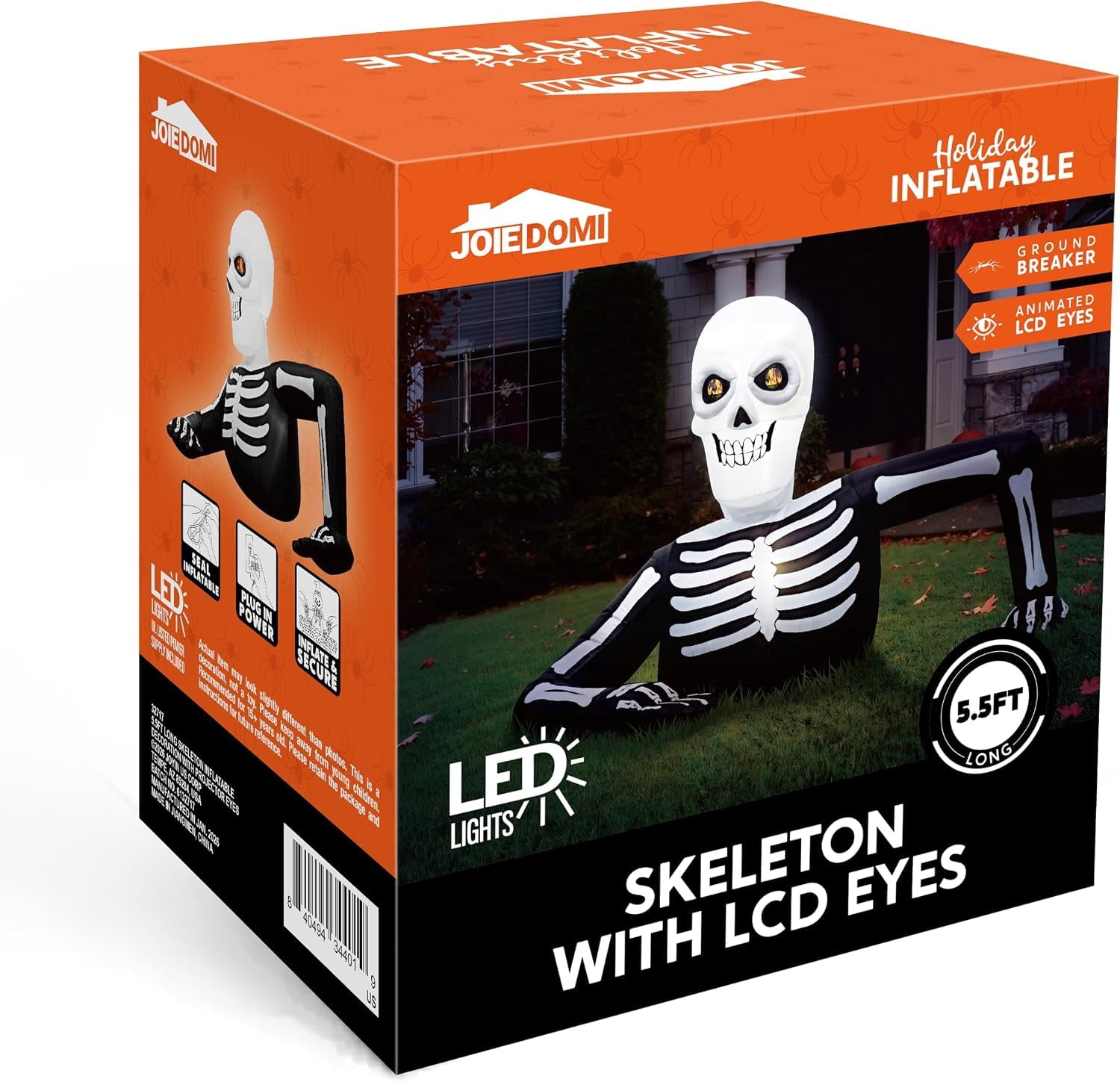 Joyfy 5.5ft Halloween Inflatables Long Light Up Skeleton Ground Breaker Halloween Inflatables Outdoor Decorations,Blow up Halloween Yard Decorations