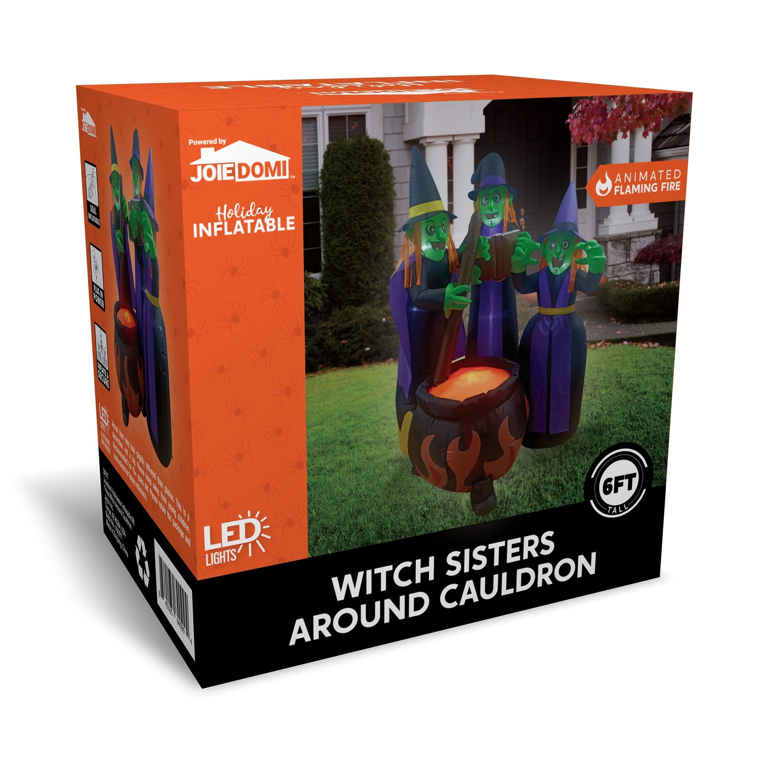 Joyfy 6 ft Halloween Inflatable Outdoor Witches Cauldron Pot Large Decorations with Flame Light,Halloween Blow Ups for Outside Yard Decoration