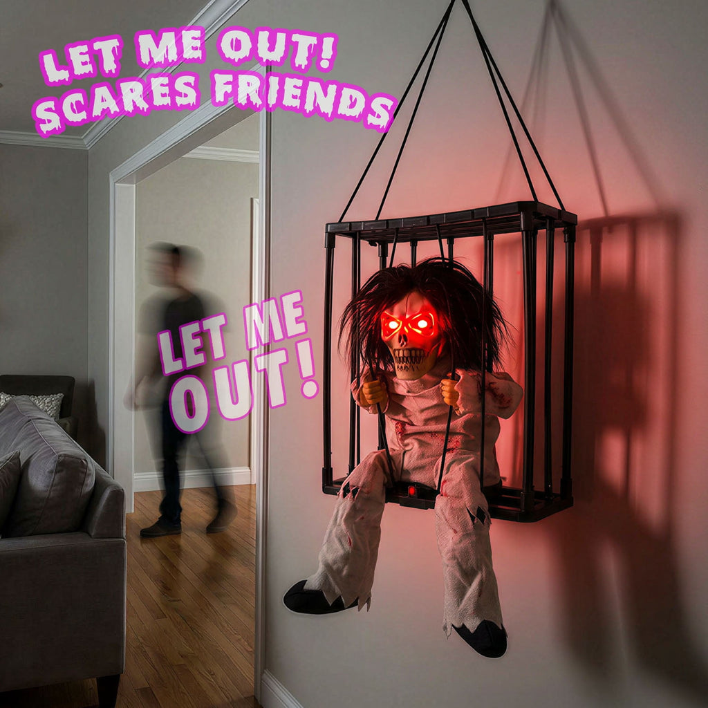 Magotan Screaming Animated Halloween Decorations, Outdoor Indoor Hanging Spooky Halloween Decoration, Scary Ghost Cage with Motion Sensor