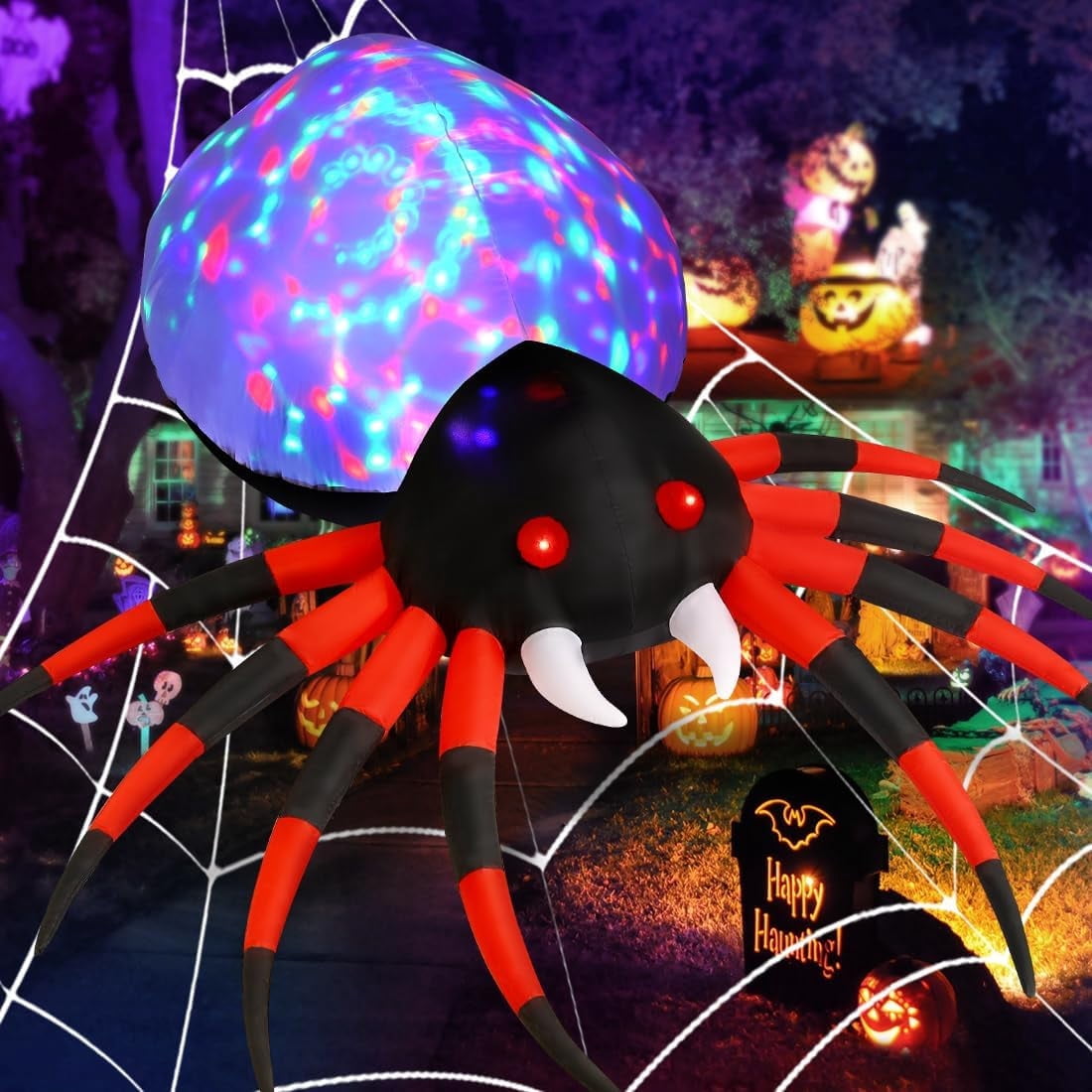 GOOSH Halloween Inflatable 8.5 FT Halloween Spider Inflatable, Giant Blow Up Spider with Built-in Lights, Outdoor Inflatable Halloween Decorations Halloween Blowup for Holiday/Party/Yard
