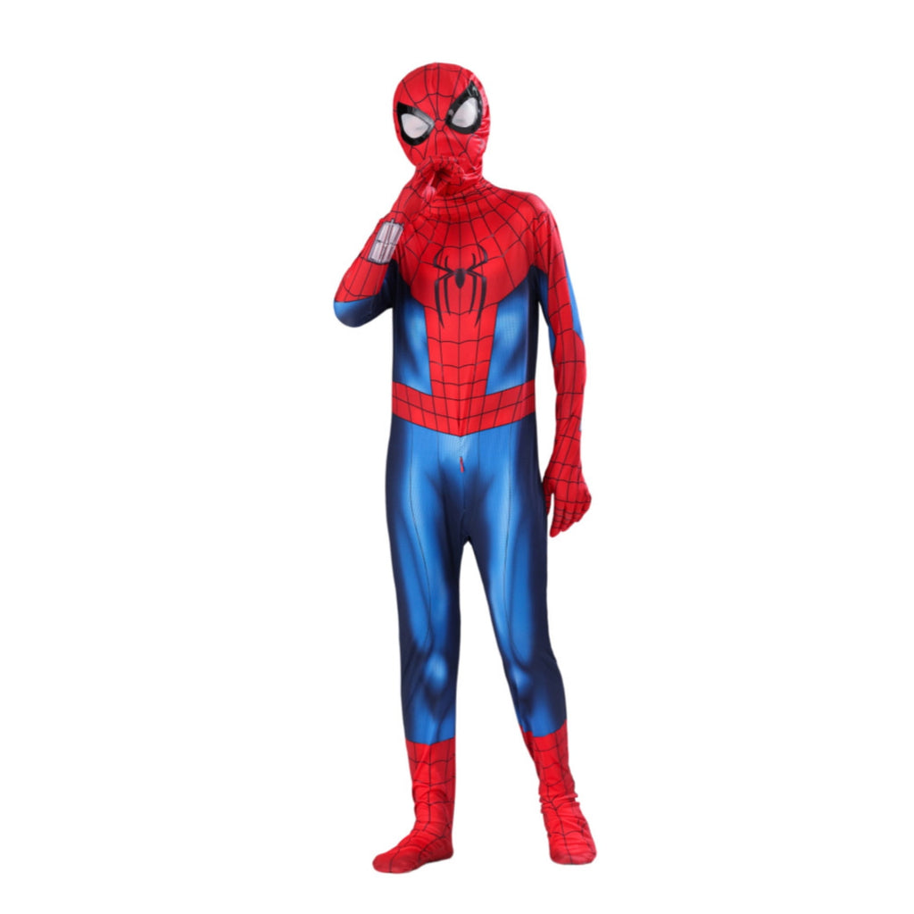 Spider Hero Full Body Jumpsuit Costume, Boys 3D Print Stretch Bodysuit with Head Mask, Halloween Cosplay Outfit for Stage Performance Theme Party