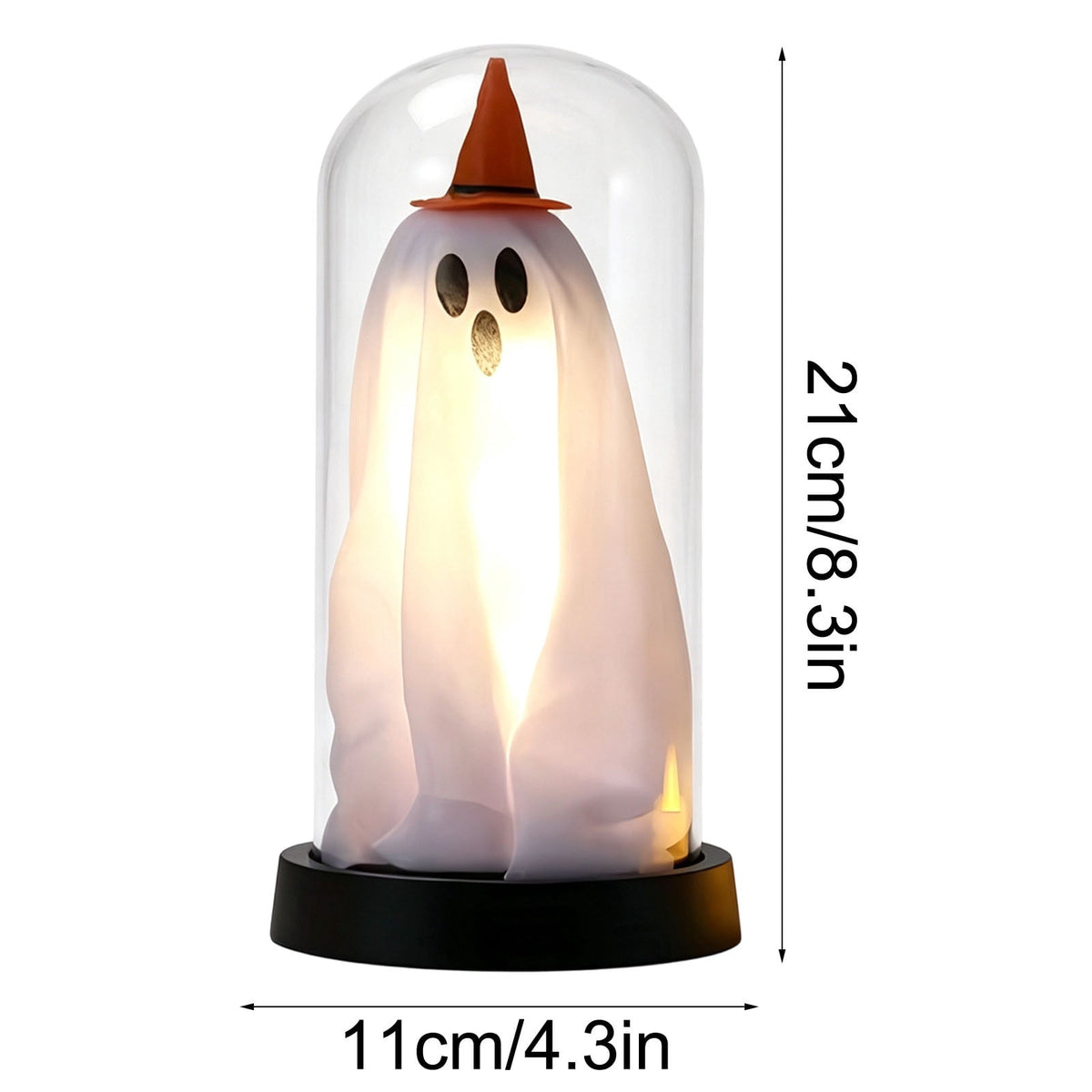 Darzheoy Halloween Decoration Ghost Cloche Lamp, with 3 Mini Figurines, Halloween Ghost Spooky, White Warm Glow, 1 Count