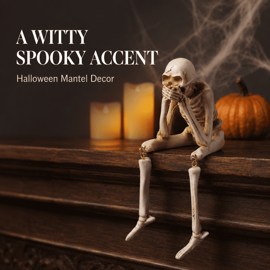 Halloween Decor Skeleton Statue Figurines Skull Decor See No Evil Hear No Evil Speak No Resin Skeleton Shelf Sitters Sitting Figurines for Home Kitchen Party Decor Table Ledge Edge Decorative (C)