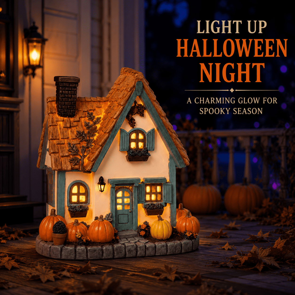 Fall Harvest Light Up Cottage House, LED Resin Pumpkin Autumn Halloween Thanksgiving Tabletop Decor with Warm Glow for Mantel Shelf Home Office Seasonal Decoration, 6" (1 PC)