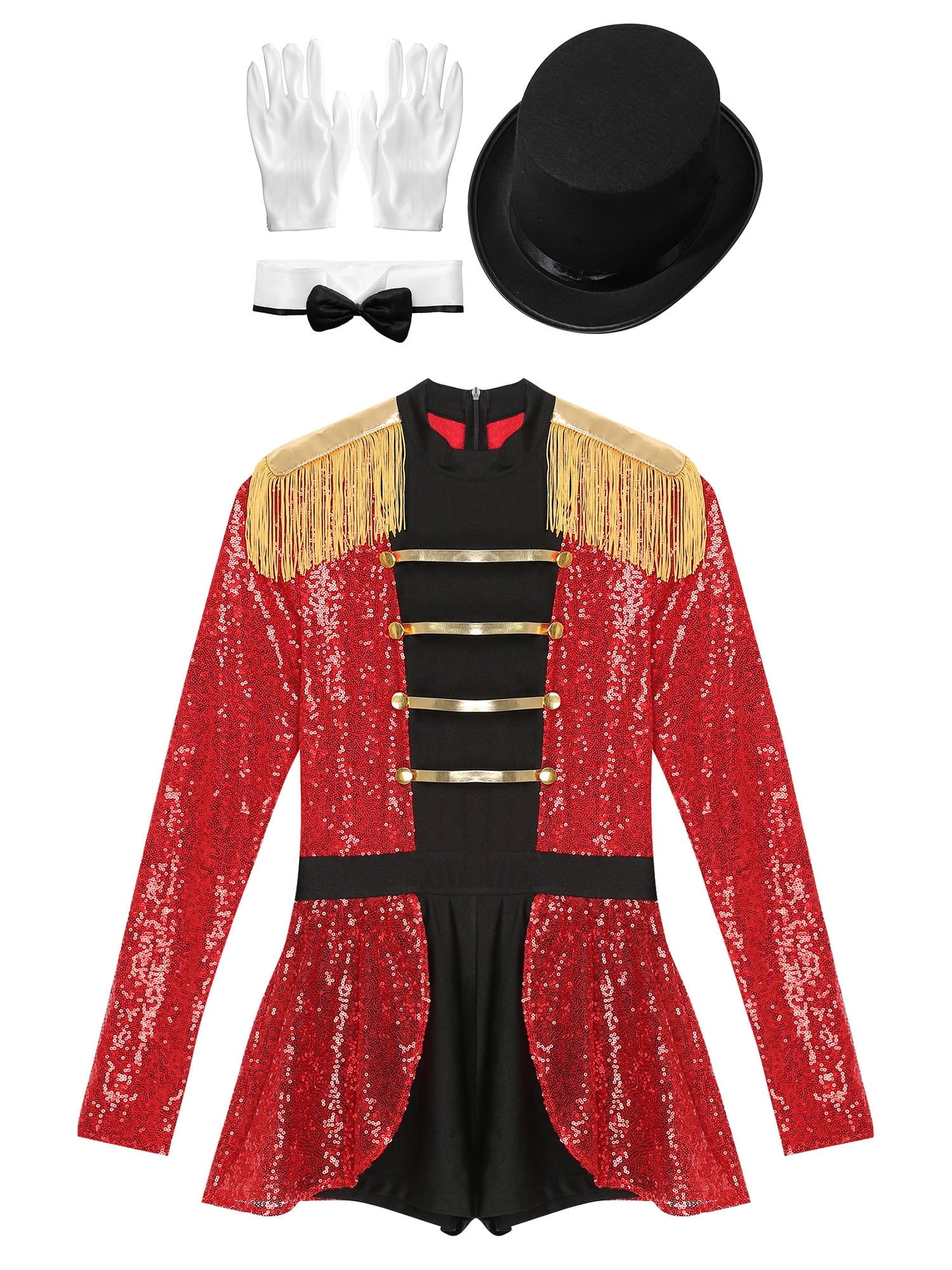 iiniim Womens Ringmaster Costume Circus Ring Leader Outfit Master Lion Tamer Fancy Bodysuit Black S