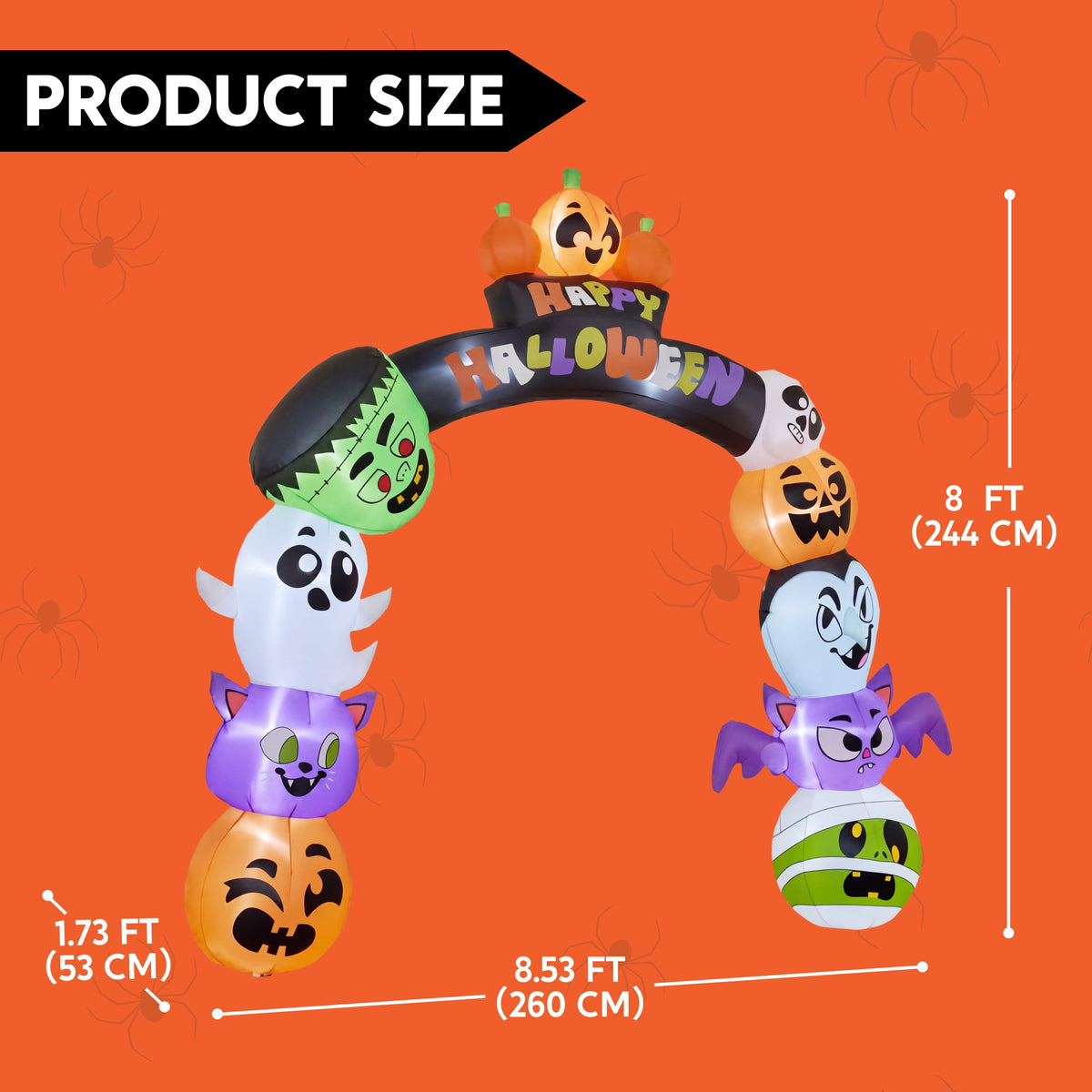 Joyfy 8 ft Halloween Inflatable Pumpkin Archway Outdoor Decoration,Blow Up Arch Decor for Yard with Build-in LED Lights for Yard,Garden & Party