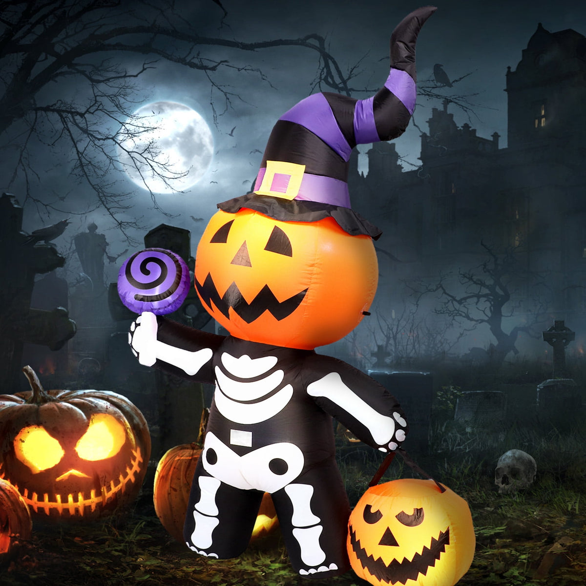 6 FT Halloween Inflatables Stacked Pumpkins Ghost with Build-in LEDs for Porch,Halloween Pumpkin Decor Blow up Yard Decorations
