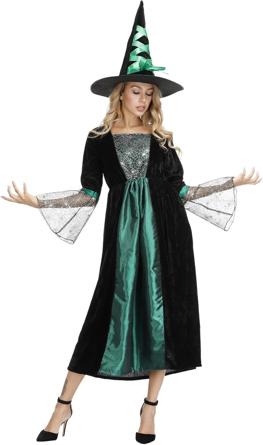Halloween Witch Costume for Women, Halloween Gothic Witch Dresses for Fancy Dress Party Purple XL
