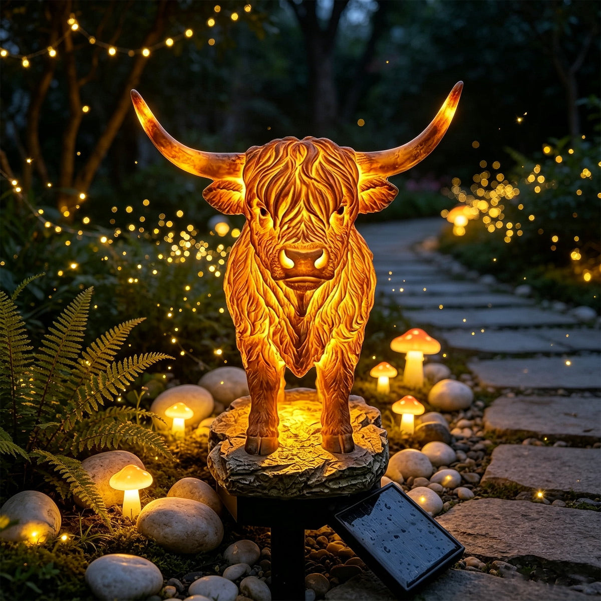 Clearance! Highland Cow Solar Garden Light, 18in Garden Statue with LED Glow, Waterproof Outdoor Yard Decor Stake, Resin Lawn Pathway Light for Backyard Patio Porch Halloween Gift