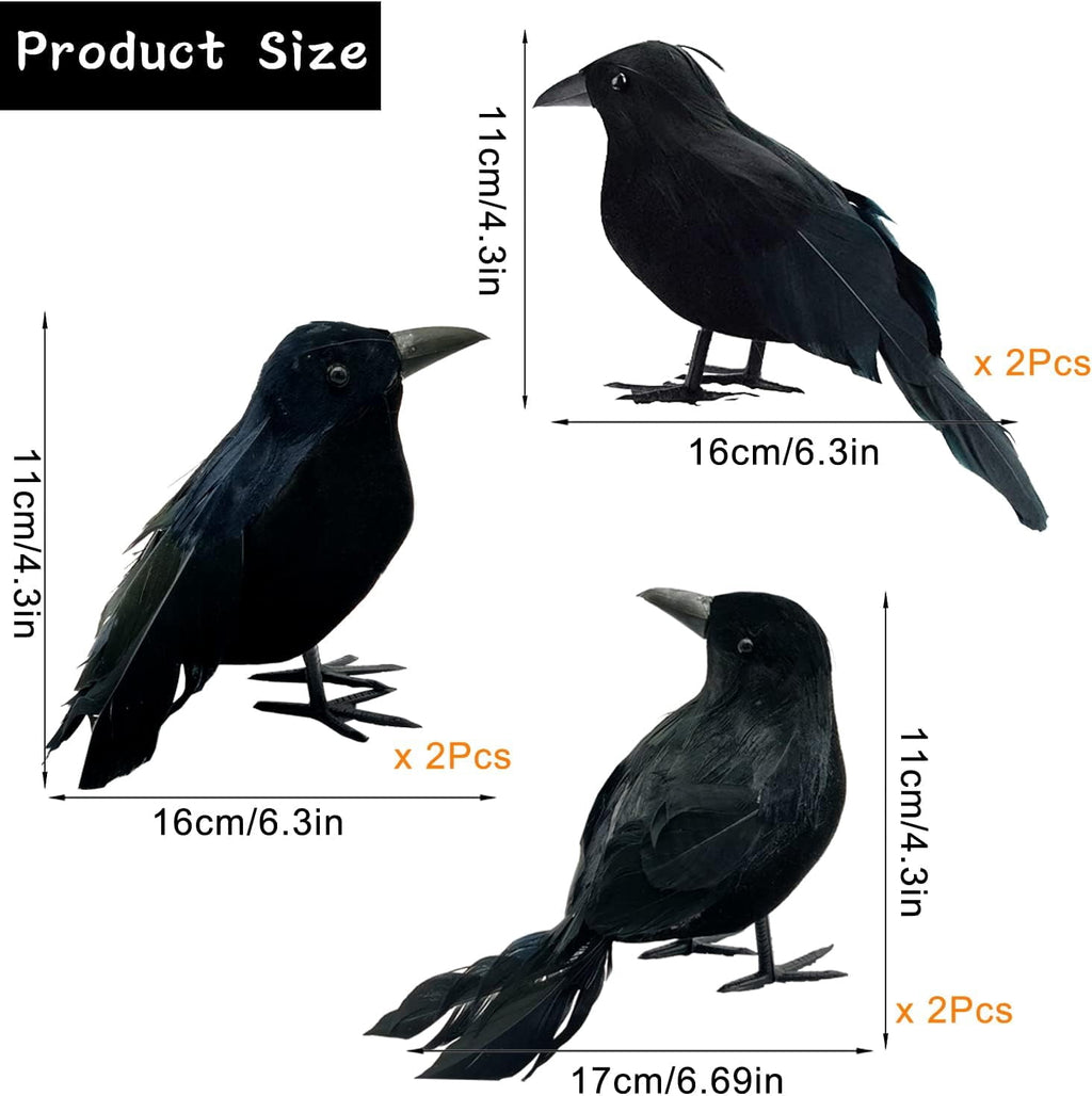 Yanxiao 6PCS Halloween Black Crows Decorations, Realistic Foam Halloween Handmade Black Feathered Crows with Fixable Legs, Halloween Gothic Ornaments for Table Centerpieces, Party, Indoor & Outdoor
