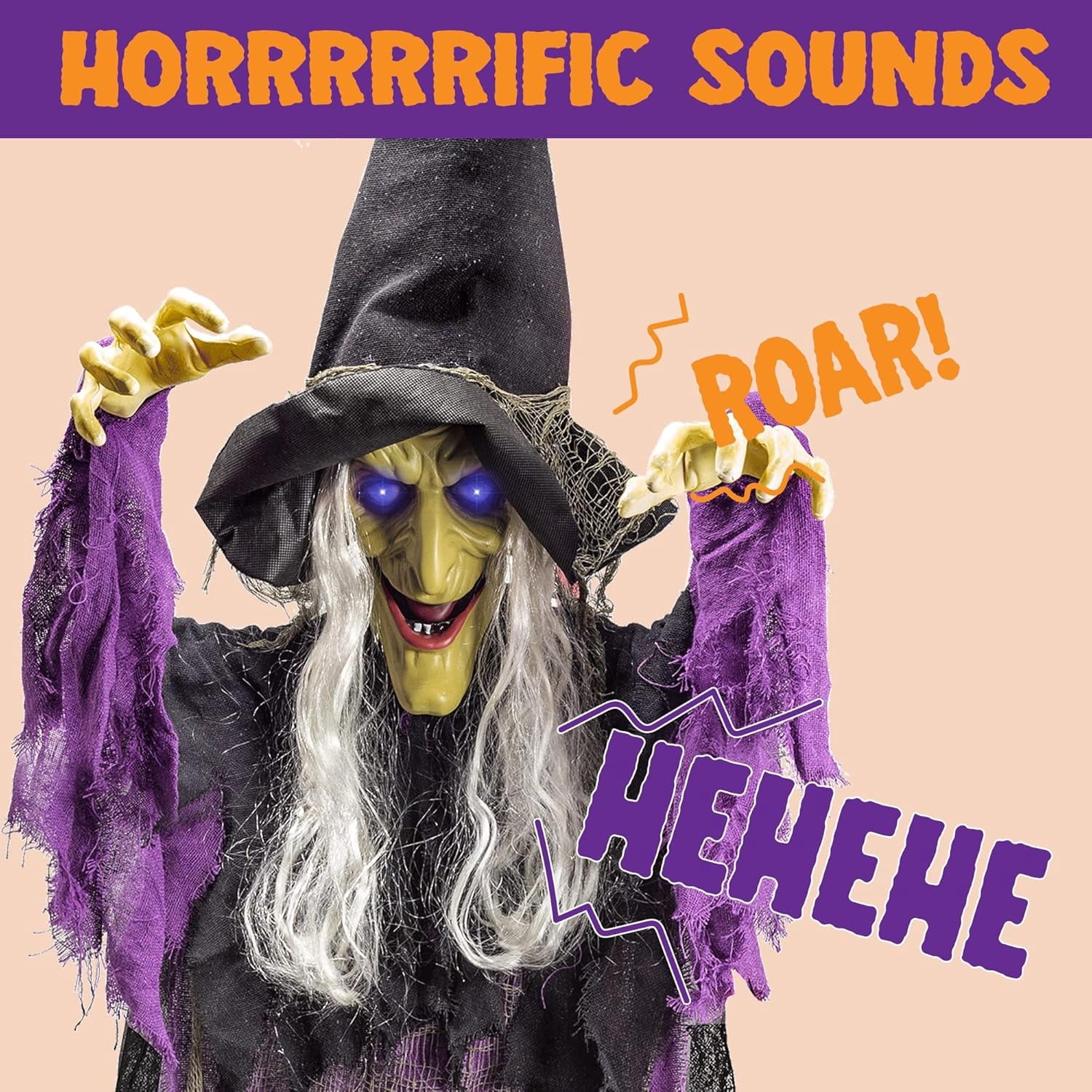 Joyfy 6ft Halloween Witch Decoration,Outdoor Scary Halloween Animatronic Hanging Witch with Light Up Eyes and Sound Decoration for Halloween Outdoor