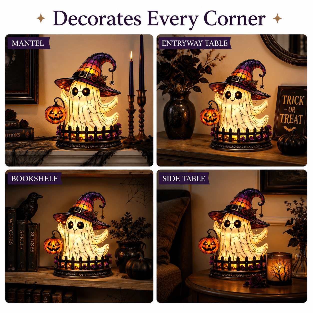 Diceymbol Halloween Decorations and Fall Decor, Halloween Venue Decoration Ghost Props LED Illuminated Ghost Decorations for Tabletop, Mantel, Shelf Indoor Outdoor 9.05 inch