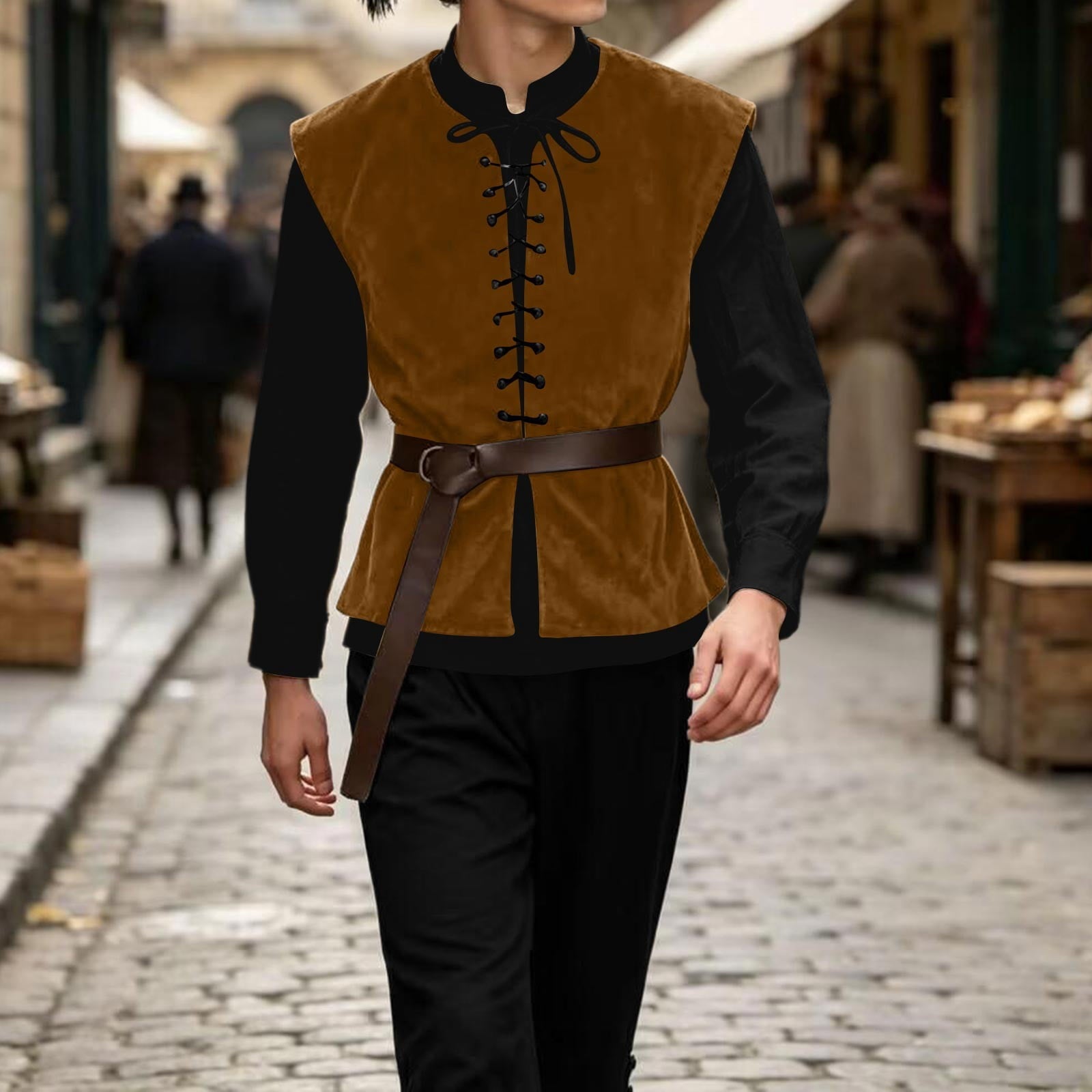 Ceisia Medieval Renaissance Outfit For Men Lace Up Waistcoat Long Sleeve Shirt Lace Trousers With Matching Belt Halloween Pirate Halloween Gift