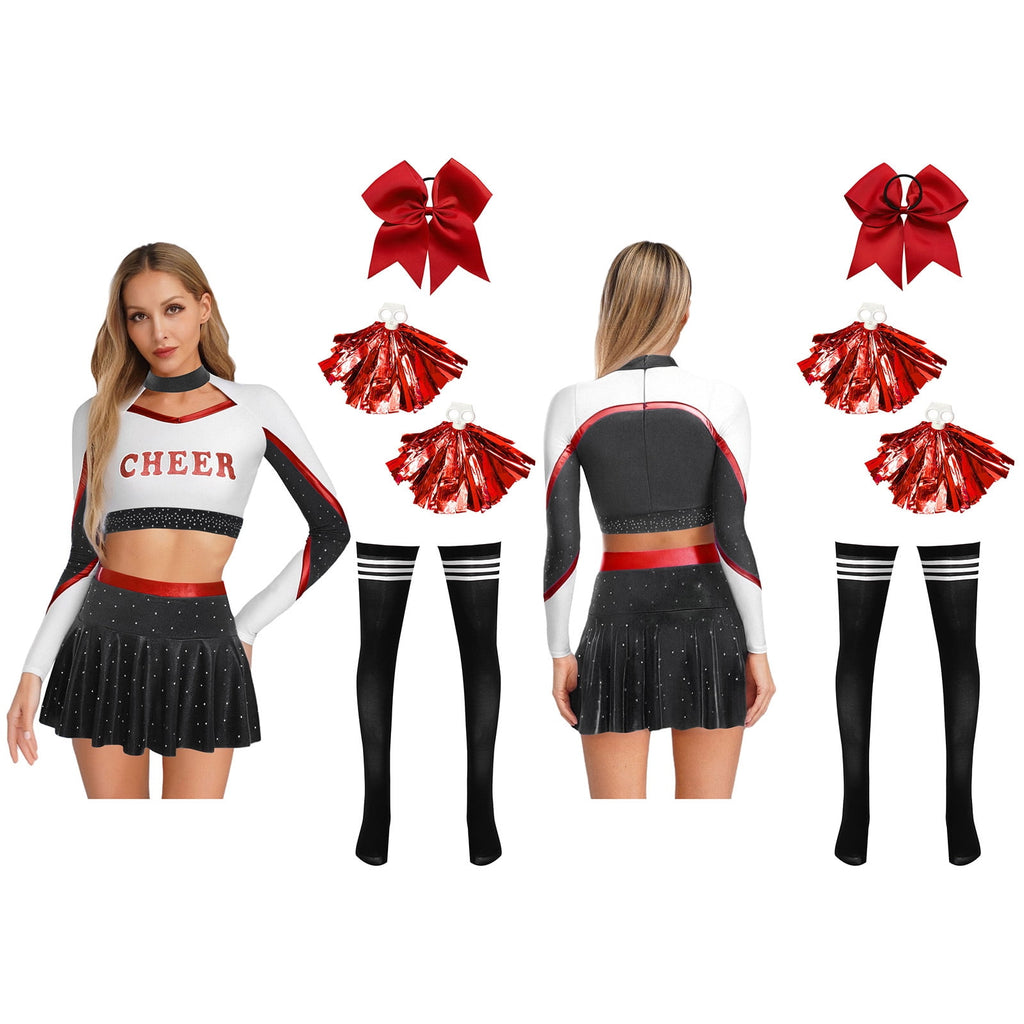 iiniim Womens Cheer Leader Costumes Set Schoolgirl Cheerleading Cosplay Halloween Party Uniform Purple XL