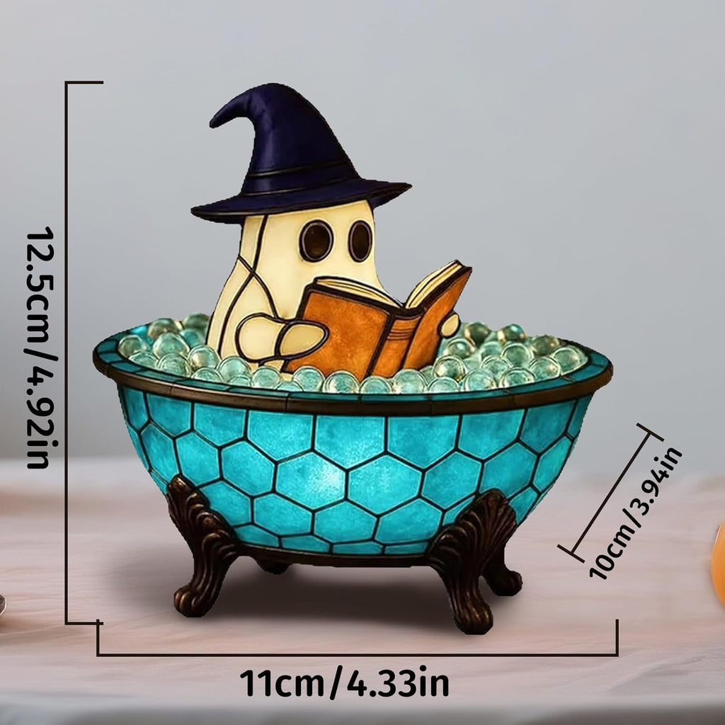 Ghost Bubble Bath LampHalloween Bathroom Decor Gifts Under 20 Bathtub Ghost & Dog Resin Figurine, Warm LED Halloween Tabletop Decor for Bathroom, Bedroom, Kids Room & Fall Home Accent