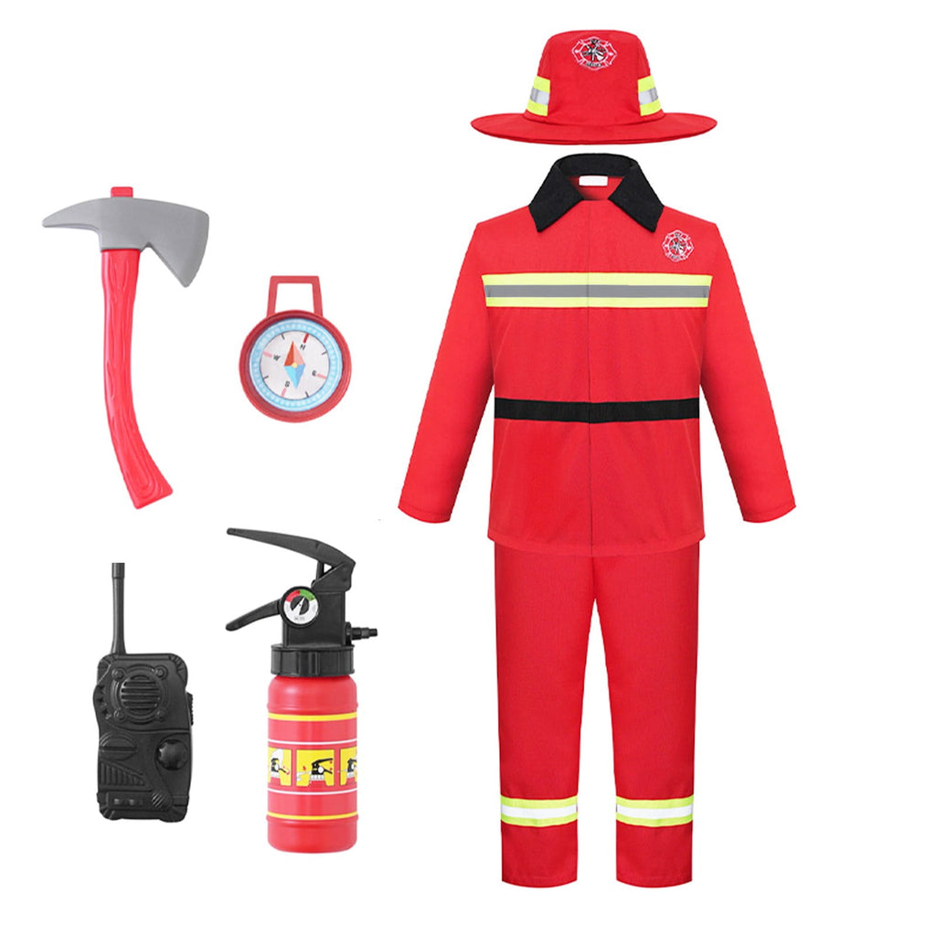 LIIPEE Boys Fireman Costumes Kids Fancy Dress Up With Accessories Clothes 7 Piece Party Outfits,18-24 Months