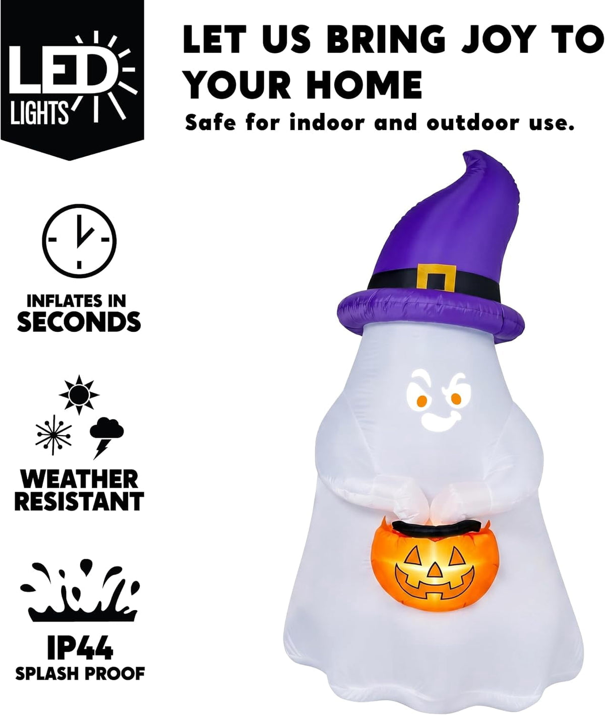 Joyfy 6 ft Halloween Inflatable Witch & Cauldron,Blow Up Decor with Rotating Green Ghost Projection Built-in LEDs,Outdoor Decoration for Party,Yard,Garden