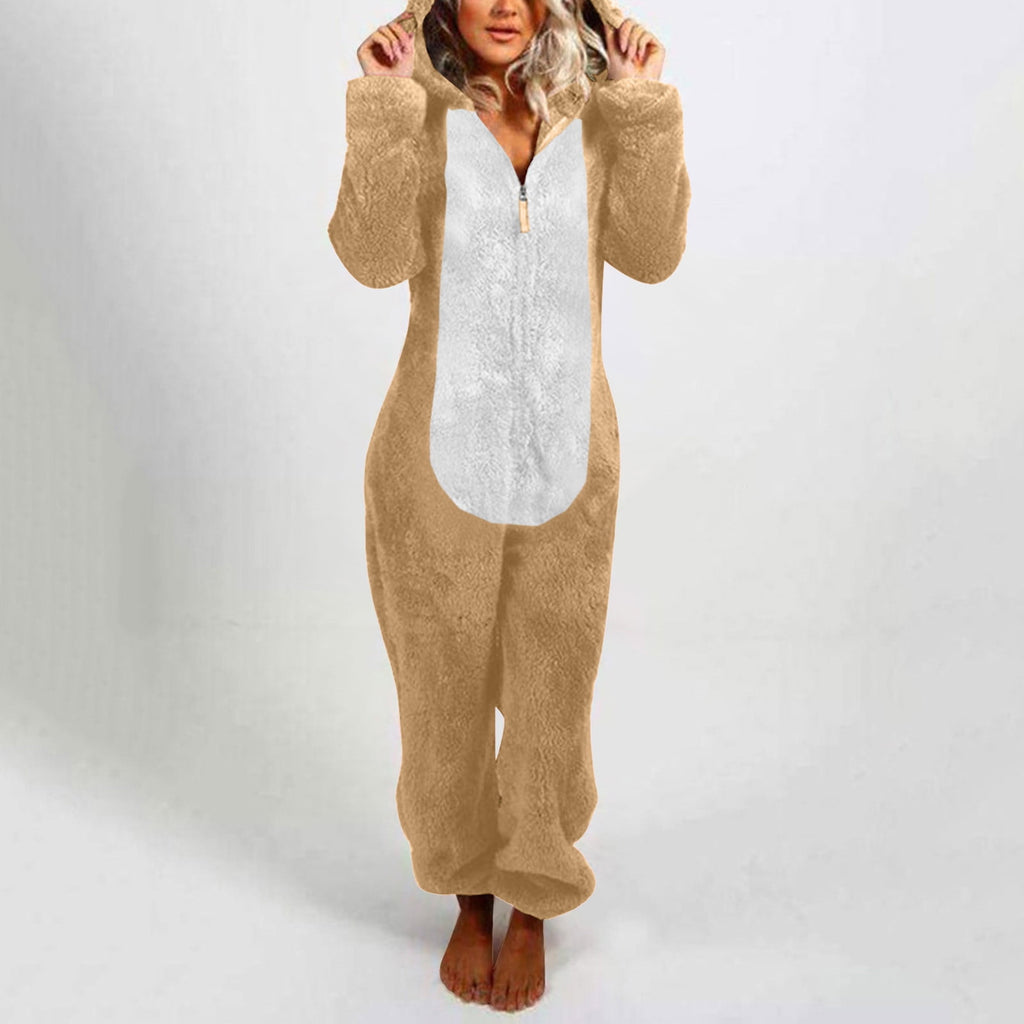 QATAINLAV Sherpa Fleece Jumpsuit for Women Winter Warm Fuzzy Onesie Pajamas Cute Cat Hooded Romper Casual Zip Up Overalls Sleepwear Black XL