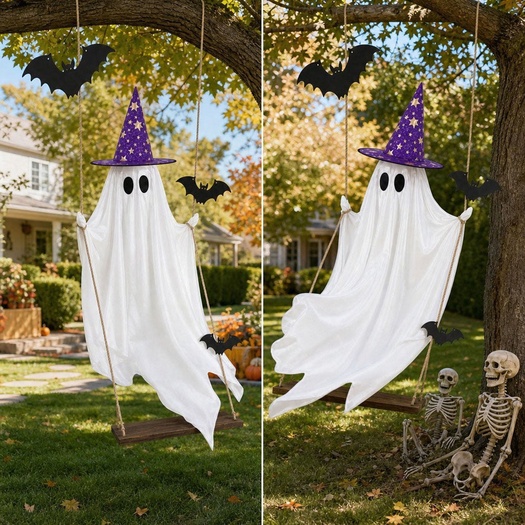 Halloween Decorations Clearance! Cute Kissing‑Face Witch Statue With Bow Hat & Mesh Skirt, Tabletop Ornament for Shelf Indoor Home Halloween Decor