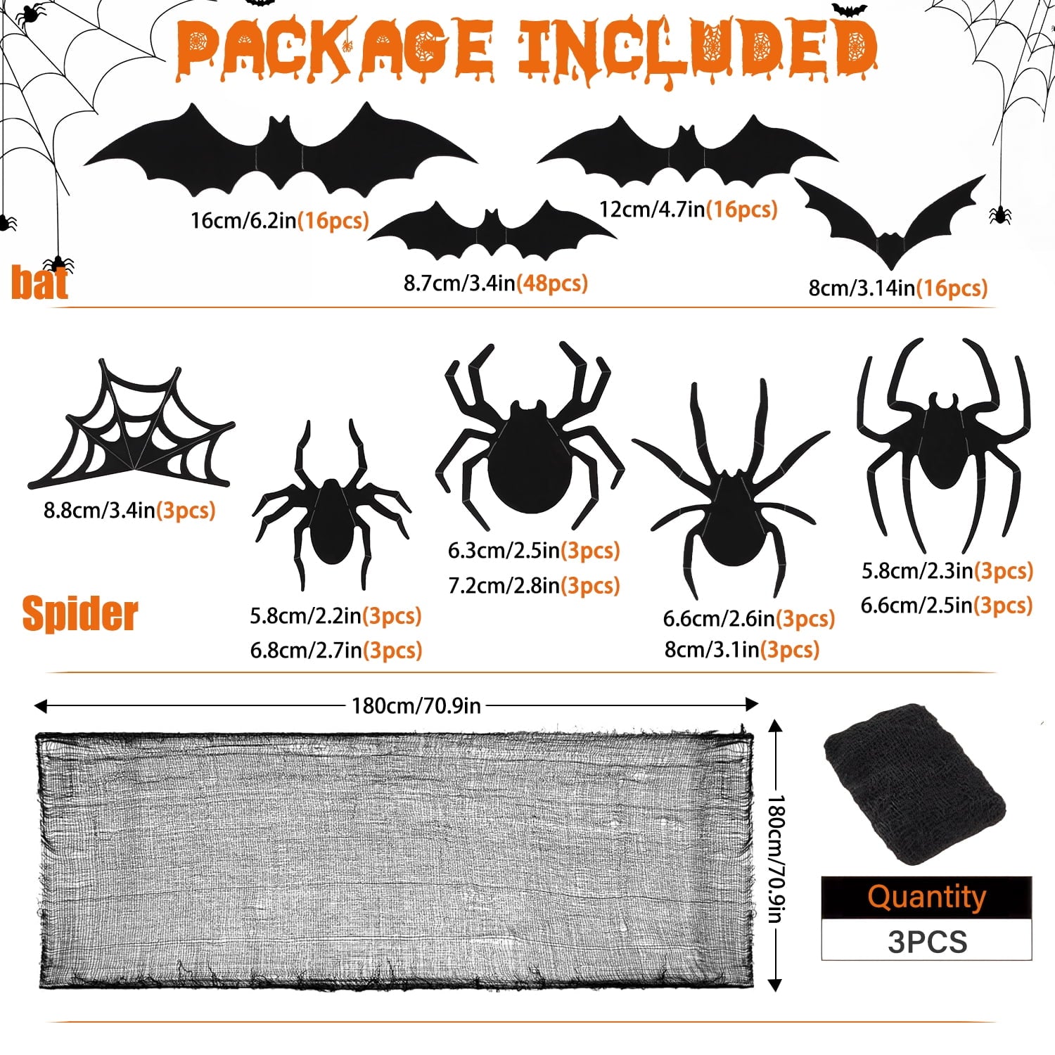Ayieyill 126pcs Halloween Bat Stickers for Halloween Wall Decor and Window Clings, 3D Spider and Bat Decals for Indoor Halloween Decor