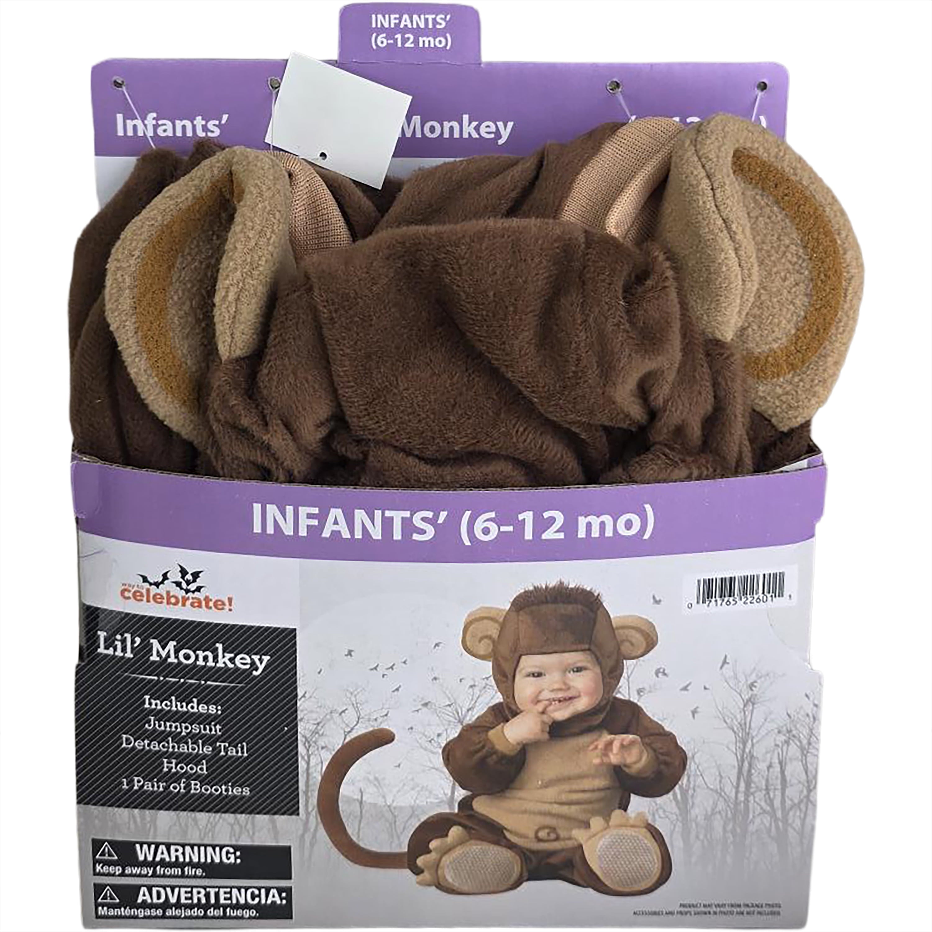 Lil Monkey Halloween Costume for Infant, Size 12-18M, by Way to Celebrate