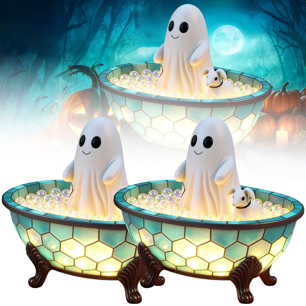 Fwttom Ghost Night Light, Halloween Lights Cute Ghost Reading Book Lamp, Halloween Decorations Indoor Light Up Ghost Statue Ghost Light for House Mantel Bedside