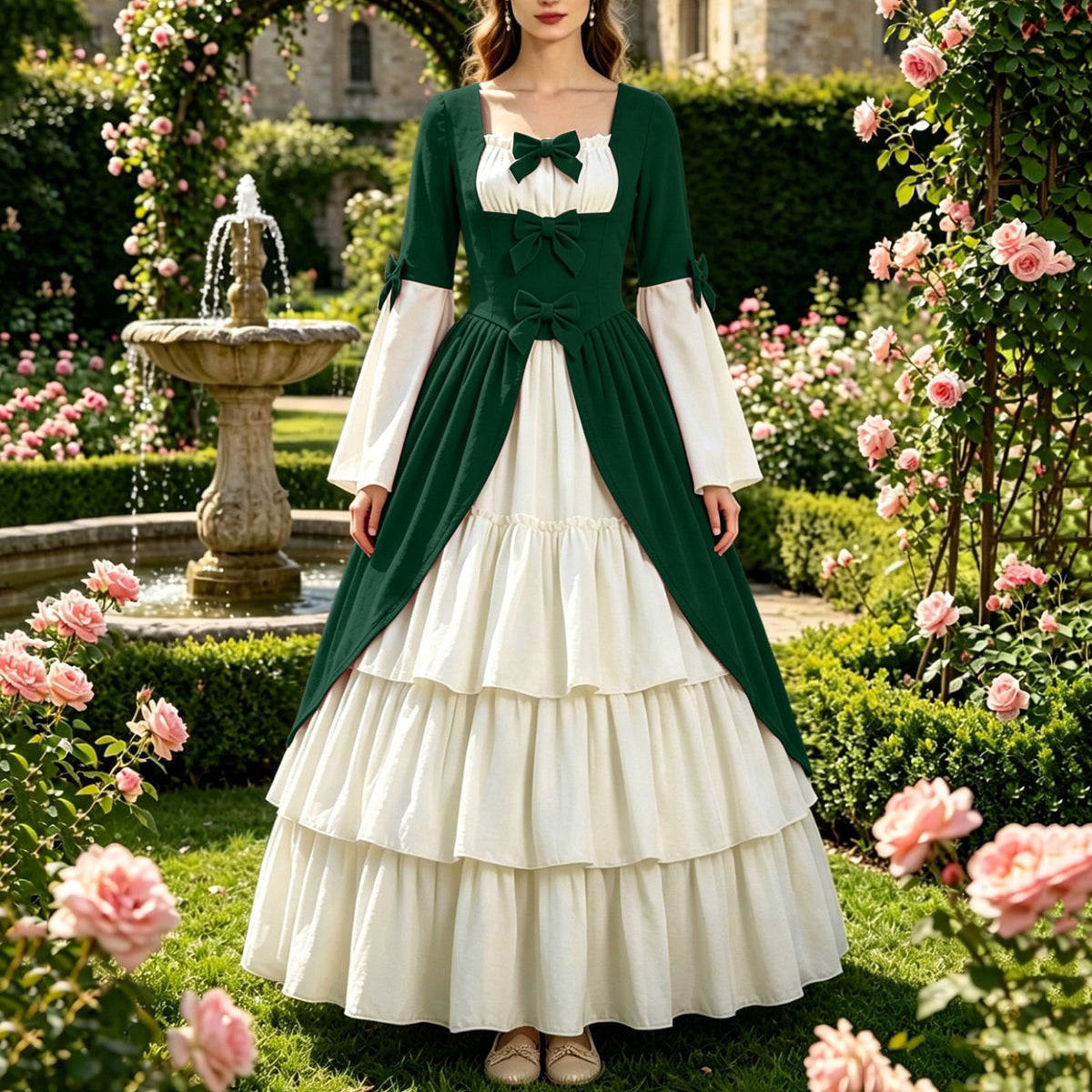 Gothic Dresses for Women Medieval Renaissance Halloween Costume Lace Up Corset High Low Ruffle Hem Square Neck Vintage Gown