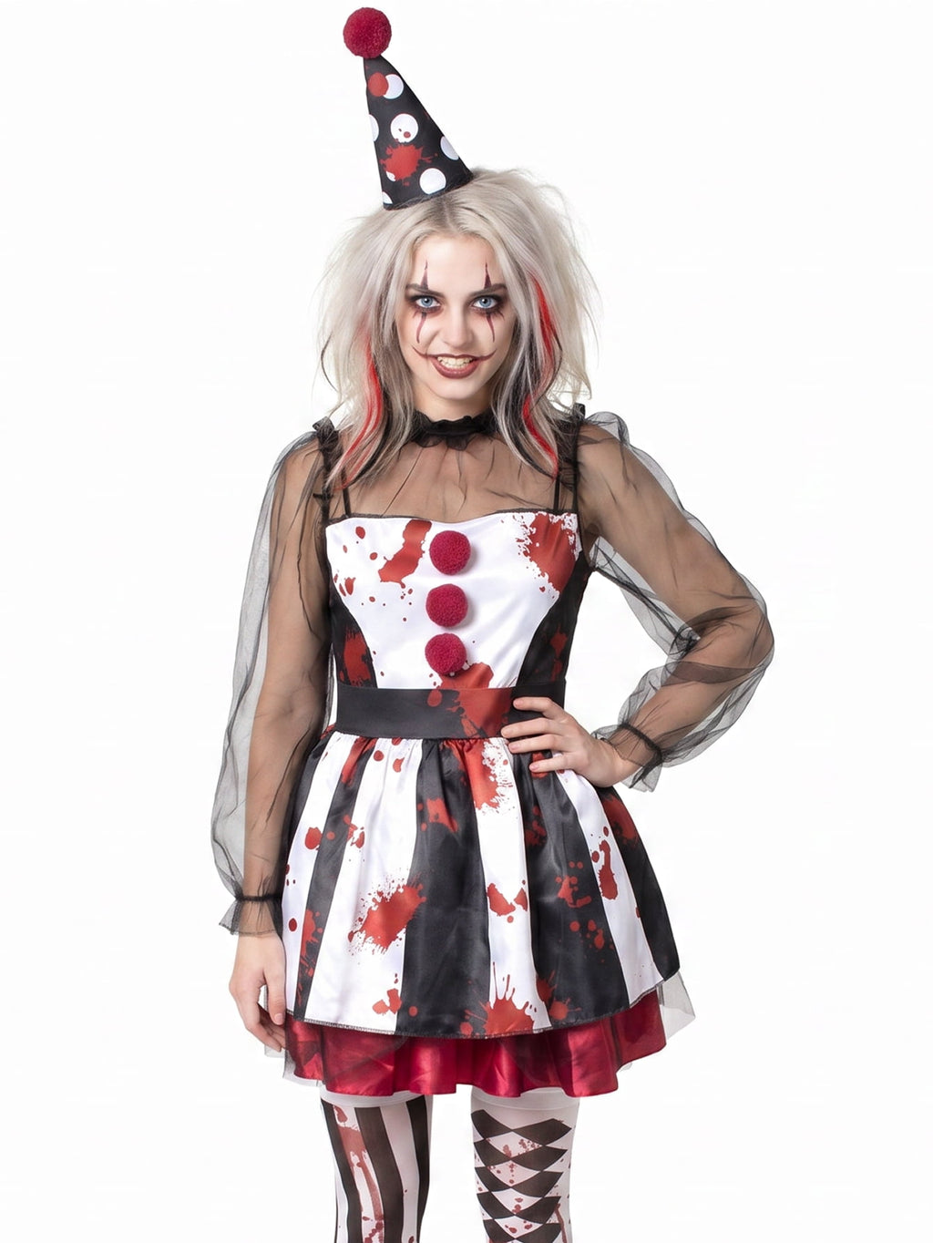 Joyfy Girls Clown Costume, Halloween Scary Clown Costume, Family Matching Bloody Jester Dress for Girls Halloween Dress up, Role Play, Cosplay Party