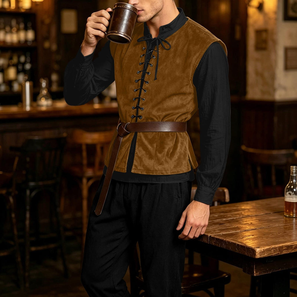 Ceisia Medieval Renaissance Outfit For Men Lace Up Waistcoat Long Sleeve Shirt Lace Trousers With Matching Belt Halloween Pirate Halloween Gift