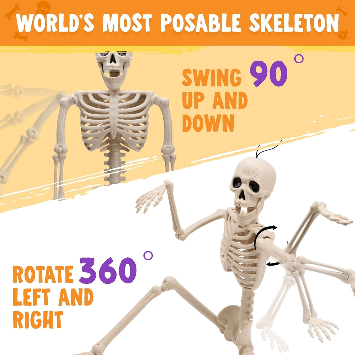 Joyfy 5 Pcs Halloween Skeleton Decorations,16 inch Full Body Poseable Skeleton with Movable Joints for Halloween Indoor Outdoor Party,Graveyard,Haunted House Accessories,White
