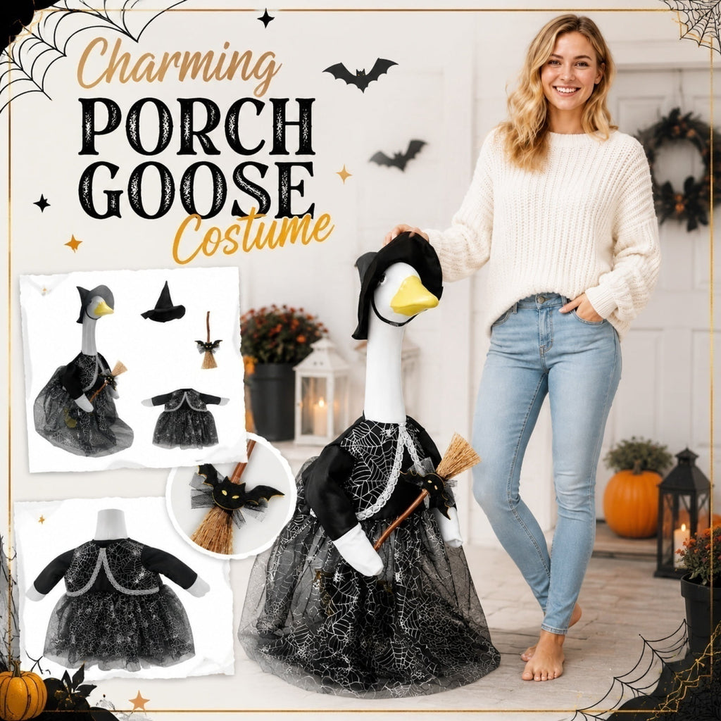 Bat Witch Hat Spiderweb Halloween Goose Clothes Fit 17/23In Cement Plastic Lawn Goose, Stylish Full Set for Outdoor Yard Patio Garden Seasonal Halloween Home Ornamental Arrangement