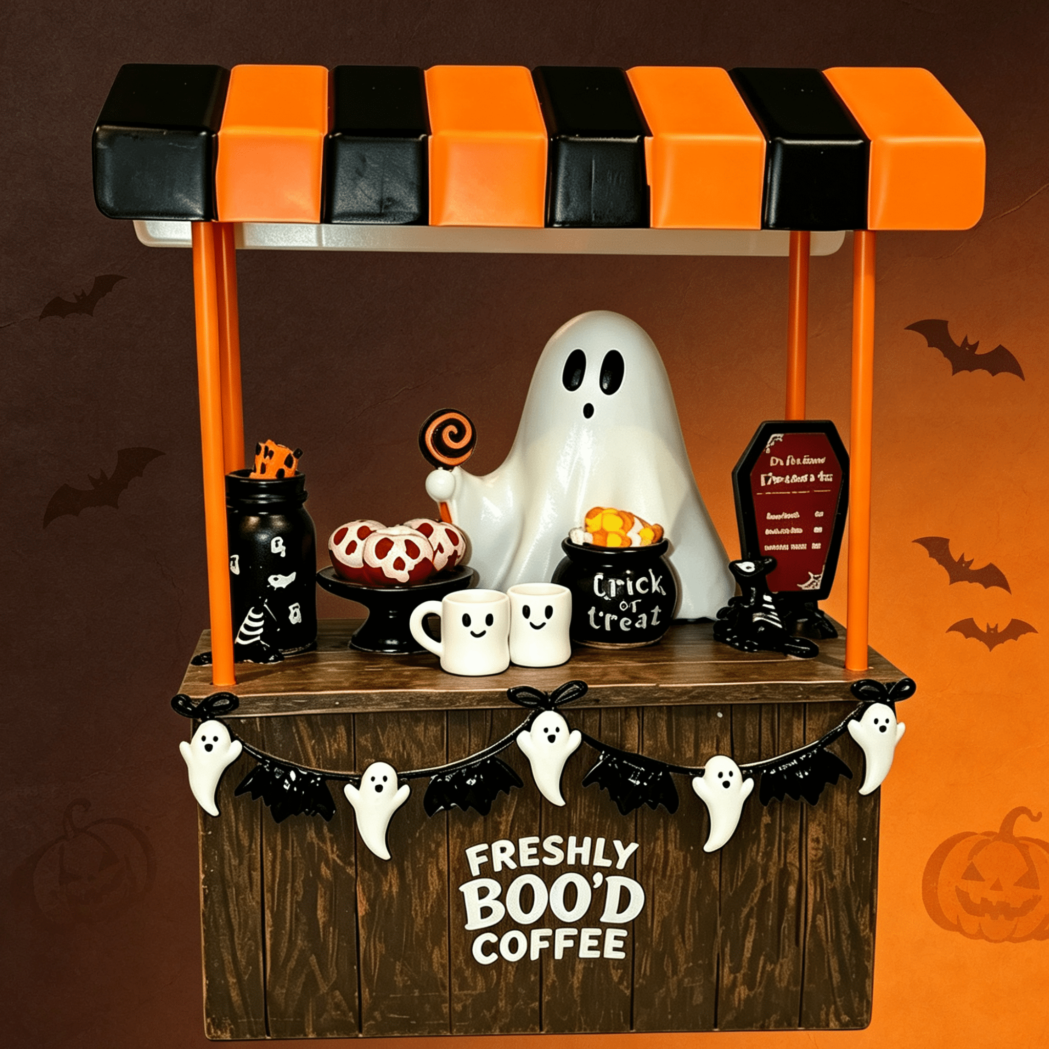 Halloween Spooky Coffee Stand, Ghost Barista Booth Figurine, Spooky Coffee Statue Built with Spooky Little Coffee Stand, Freshly Boo’d Coffee Ghost Fall Decor, Creative Birthday & Holiday Gift