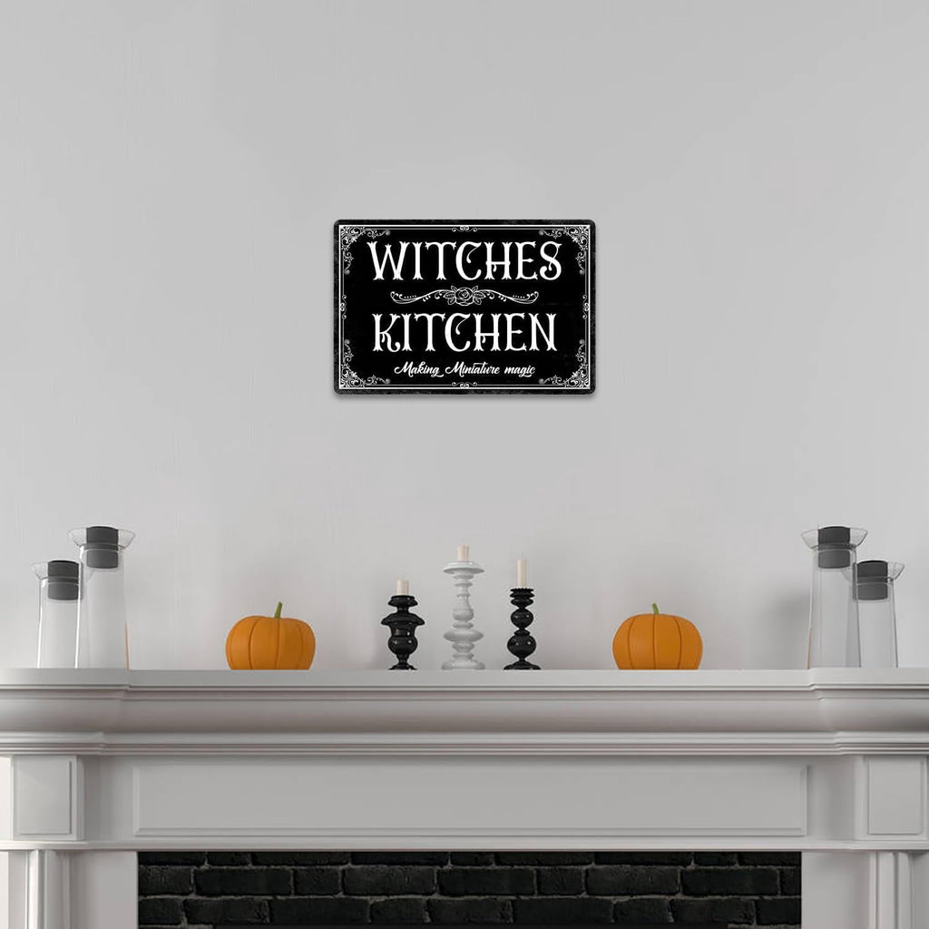 AociSuki Witches Kitchen Sign Halloween Metal Sign Vintage Spooky Decor Halloween Witch Decor Signs Gothic Halloween Decorations for Cafe Bar Kitchen 8x12 Inch
