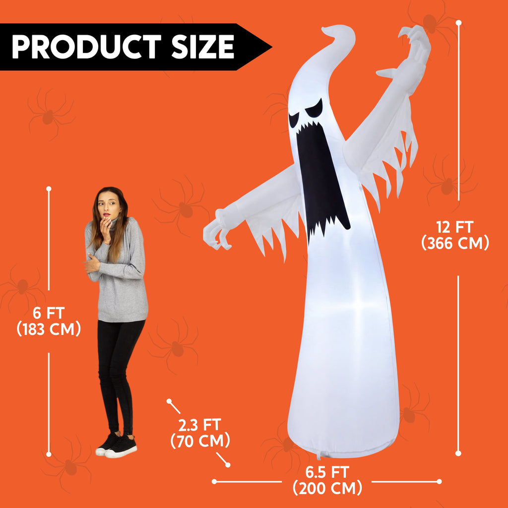 Joyfy 12 ft Halloween Inflatable Outdoor Ghost,Giant Ghost Blow Up Decor with Built-in LED Lights,inflatables with Build-in LEDs,Spooky Outdoor Decorations for Yard & Lawn