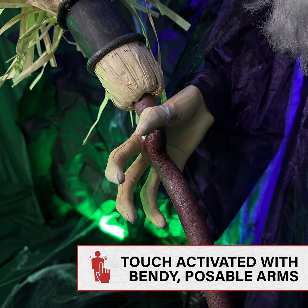 Haunted Hill Farm Life-Size Animated Talking Witch w/ Broomstick, 6 ft Halloween Decoration, HHWITCH-5FLSA
