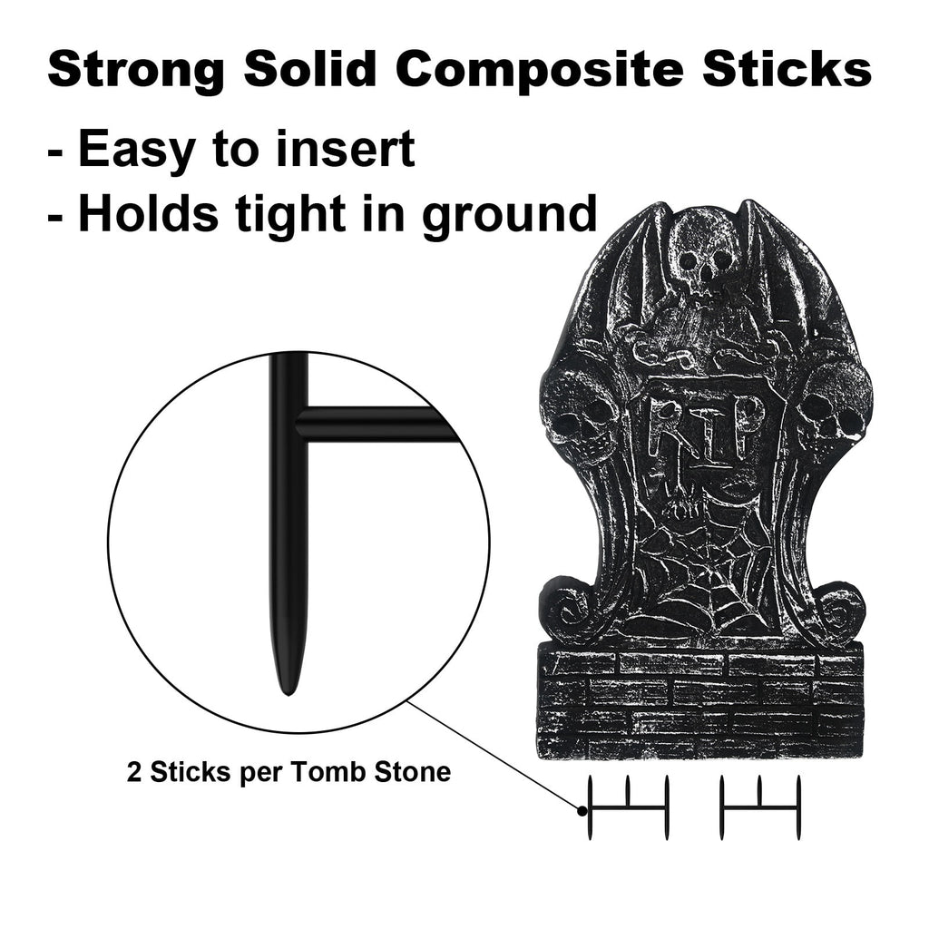 Gamexcel 3-Pack Large 17" Halloween Foam RIP Tombstones with Stakes - Graveyard Lawn Decorations for Spooky Haunted House Decor