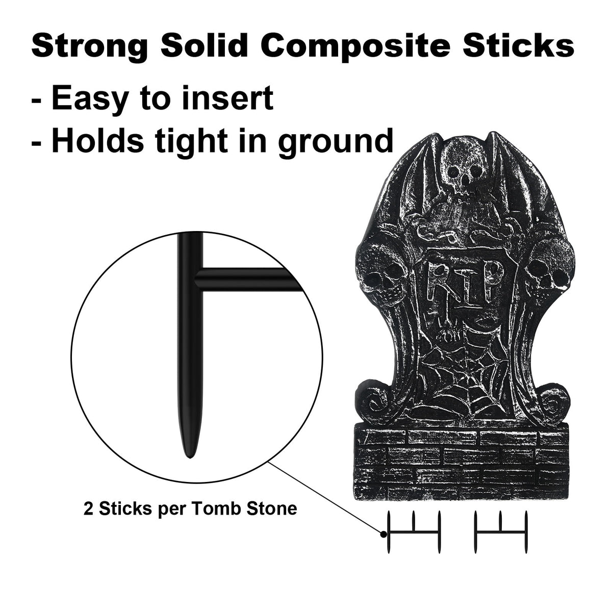 Gamexcel 3-Pack Large 17" Halloween Foam RIP Tombstones with Stakes - Graveyard Lawn Decorations for Spooky Haunted House Decor