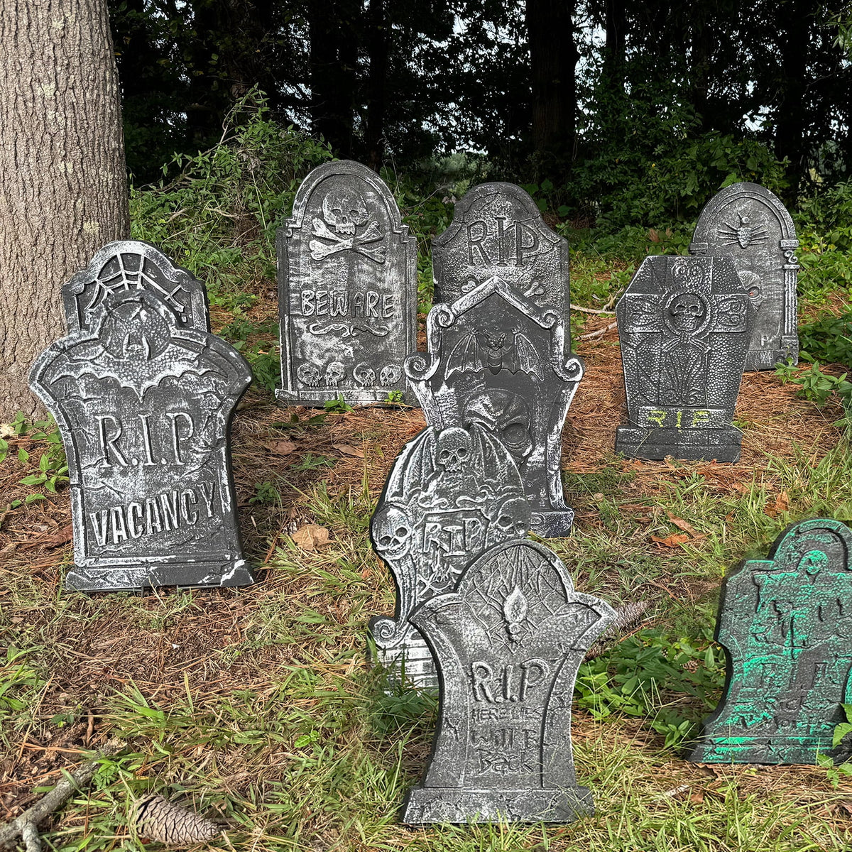 Gamexcel 3-Pack Large 17" Halloween Foam RIP Tombstones with Stakes - Graveyard Lawn Decorations for Spooky Haunted House Decor