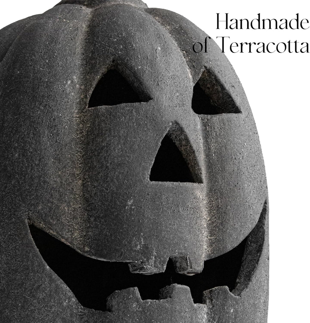 Halloween Decorations - 9.8" Black Handmade Resin Jack O Lantern Pumpkin Fall Decor, Indoor Outside Gothic Festival House Centerpiece Decoration for Table Garden Living Room Mantel