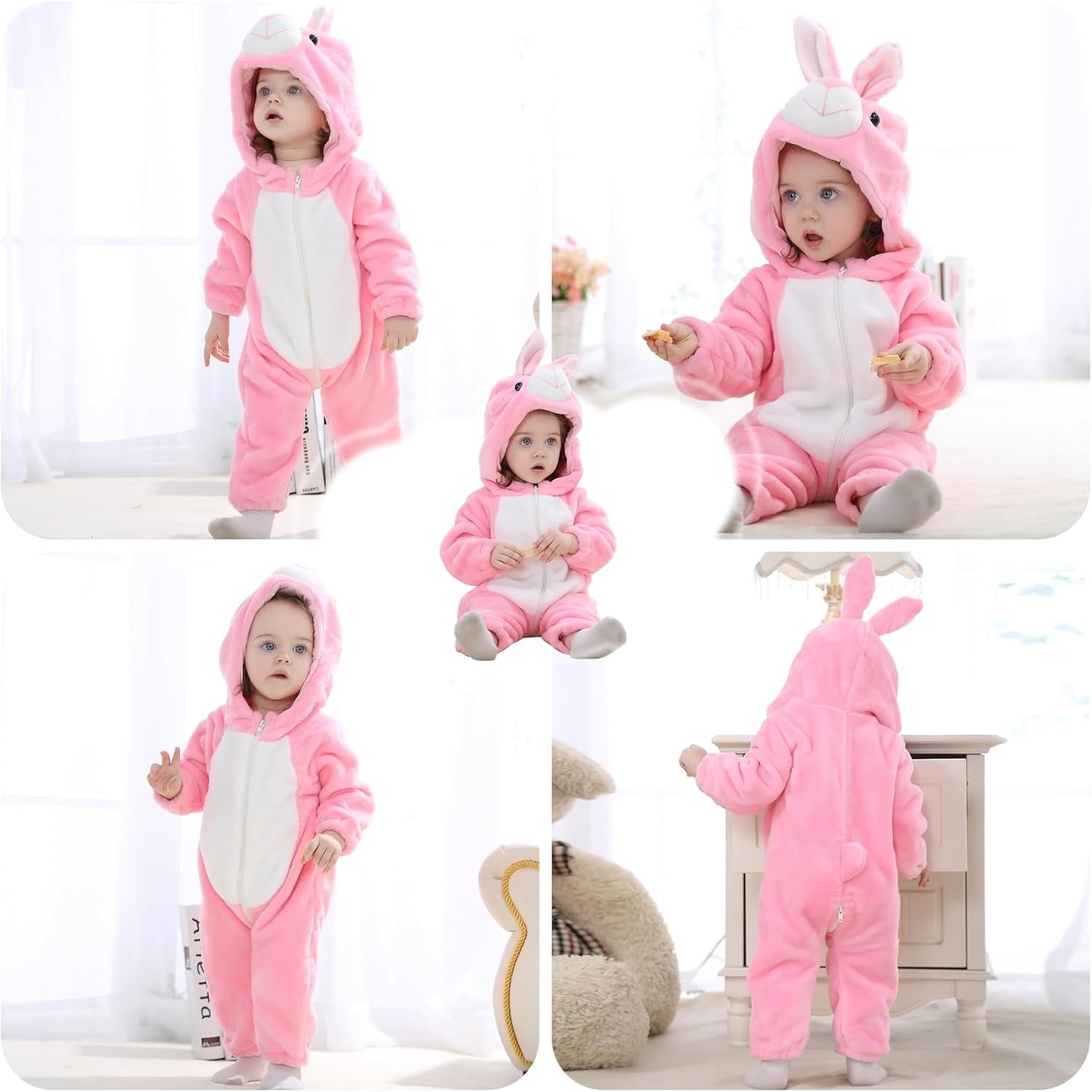 WIBACKER 0-3T Unisex Baby Animal Costume Winter Autumn Flannel Hooded Romper Christmas and Halloween Dinosaur Cosplay Jumpsuit