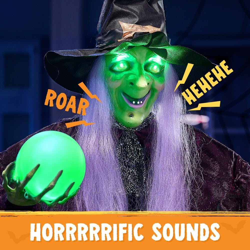 Joyfy 6ft Halloween Witch Decoration,Outdoor Scary Halloween Animatronic Hanging Witch with Light Up Eyes and Sound Decoration for Halloween Outdoor