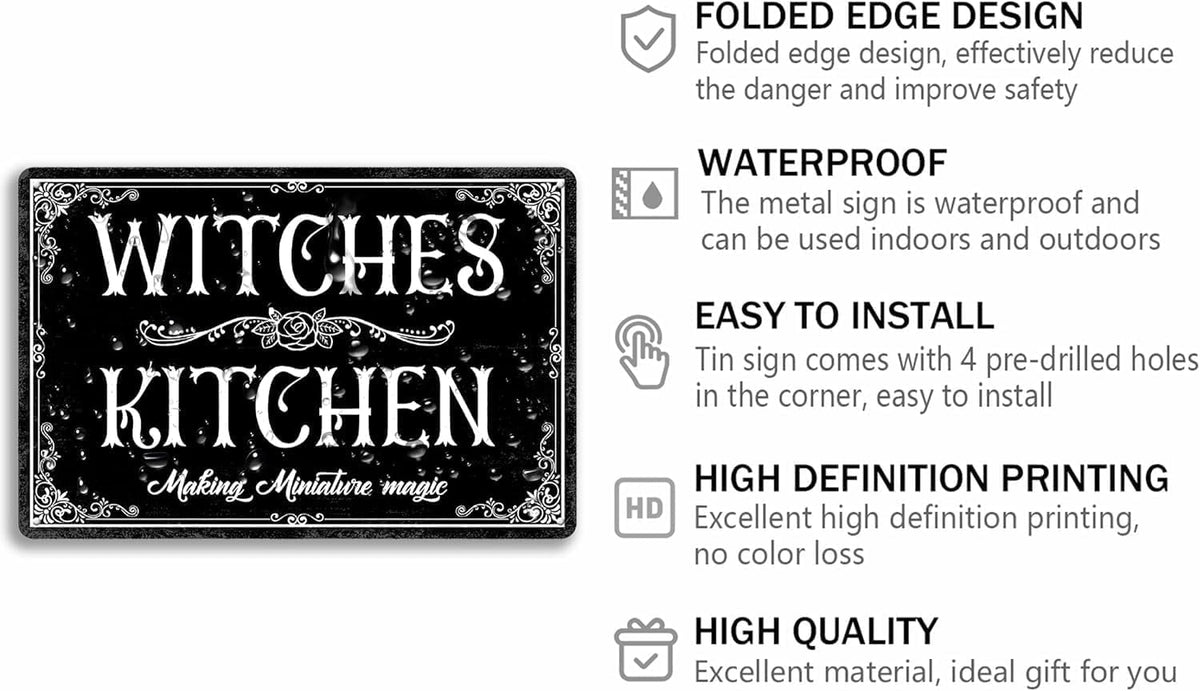 AociSuki Witches Kitchen Sign Halloween Metal Sign Vintage Spooky Decor Halloween Witch Decor Signs Gothic Halloween Decorations for Cafe Bar Kitchen 8x12 Inch
