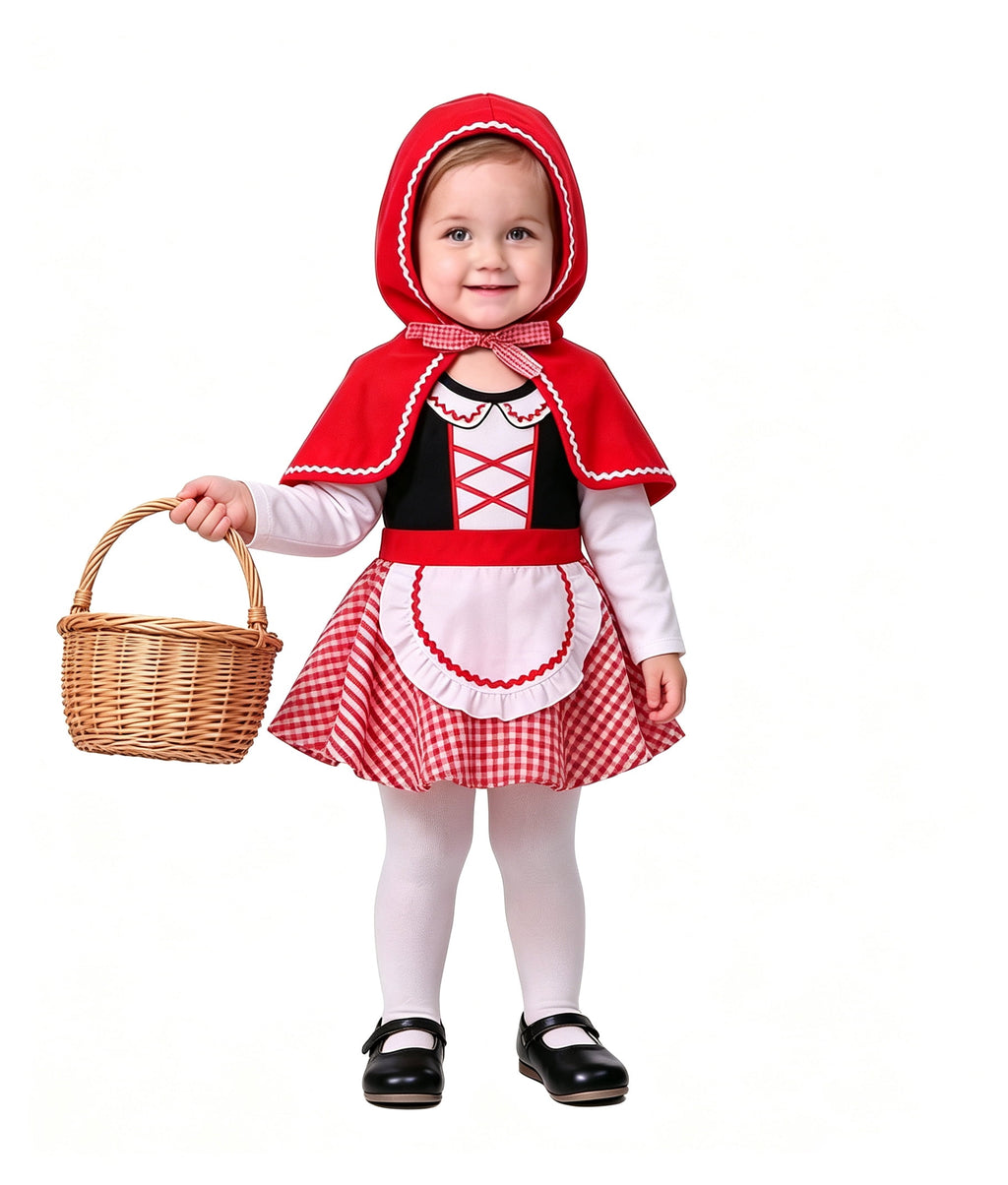 Joyfy Women Little Red Riding Hooded Costume with Dress, Cape and Gloves Outfits Set, Adult Women Halloween Costume for Halloween Themed Party Cosplay