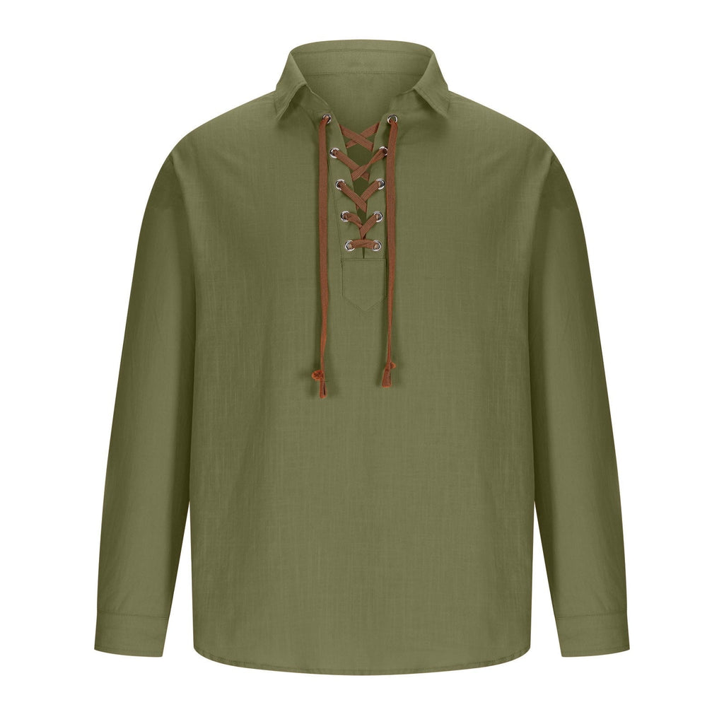YLSDY Men's Medieval Renaissance Pirate Shirt Vintage Linen Tunic Tops V-Neck Long Sleeve Lace-Up Loose Fit Blouse Orange XXXL