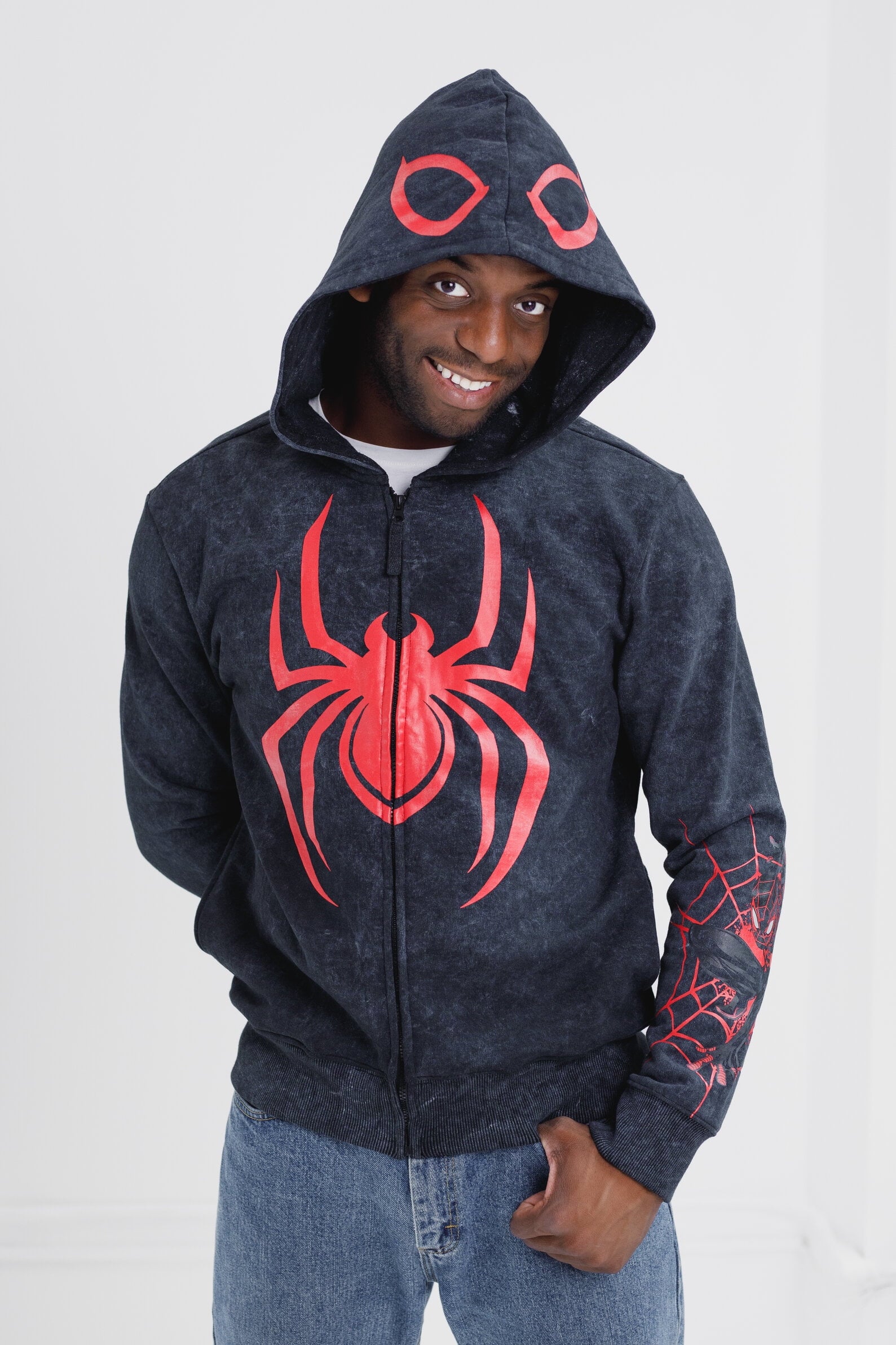 Marvel Spider-Man Little Boys' Cosplay Fleece Zip-Up Hoodie Miles Morales Black